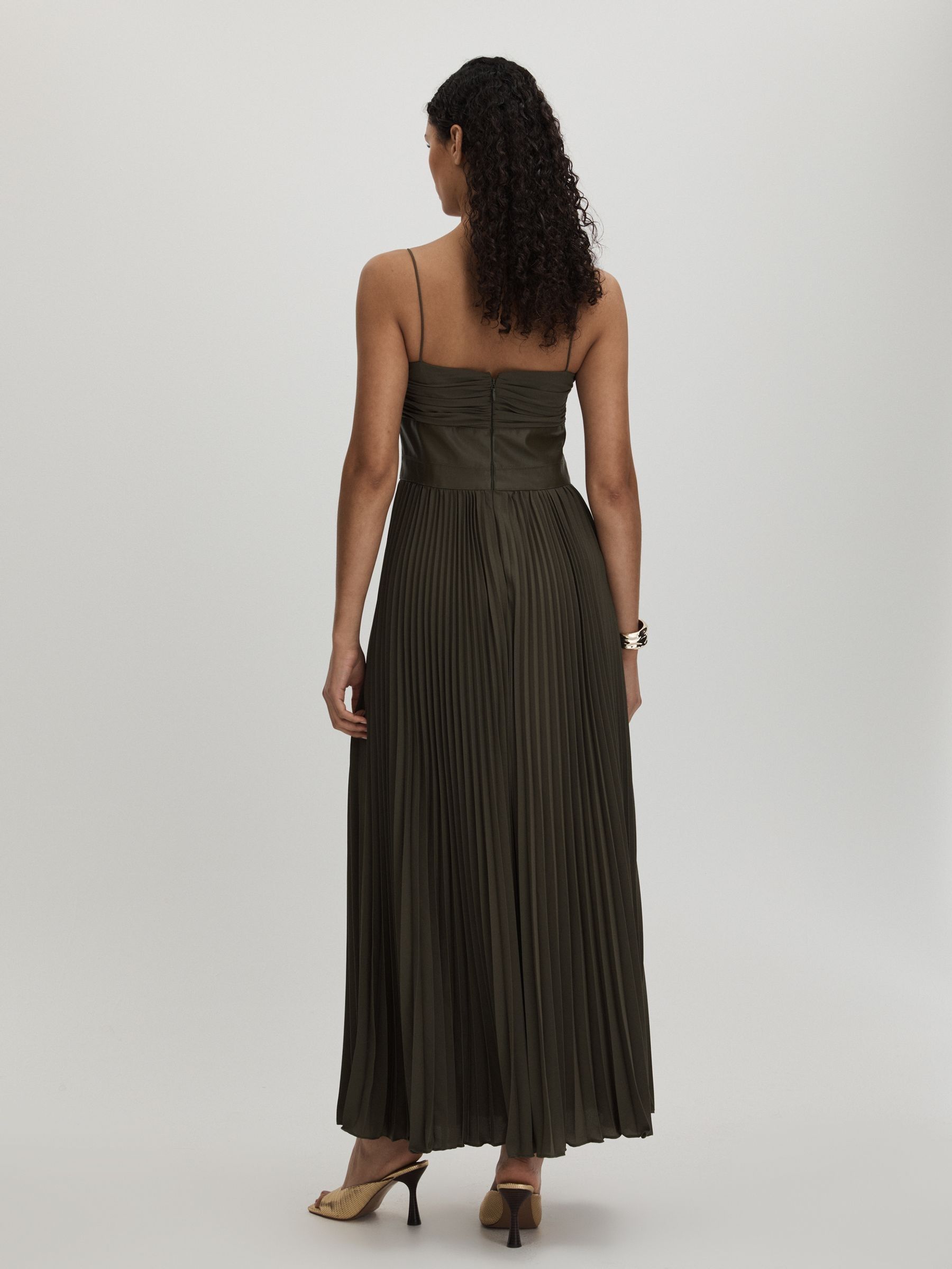 Amur Twist Pleated Maxi Dress in Olive