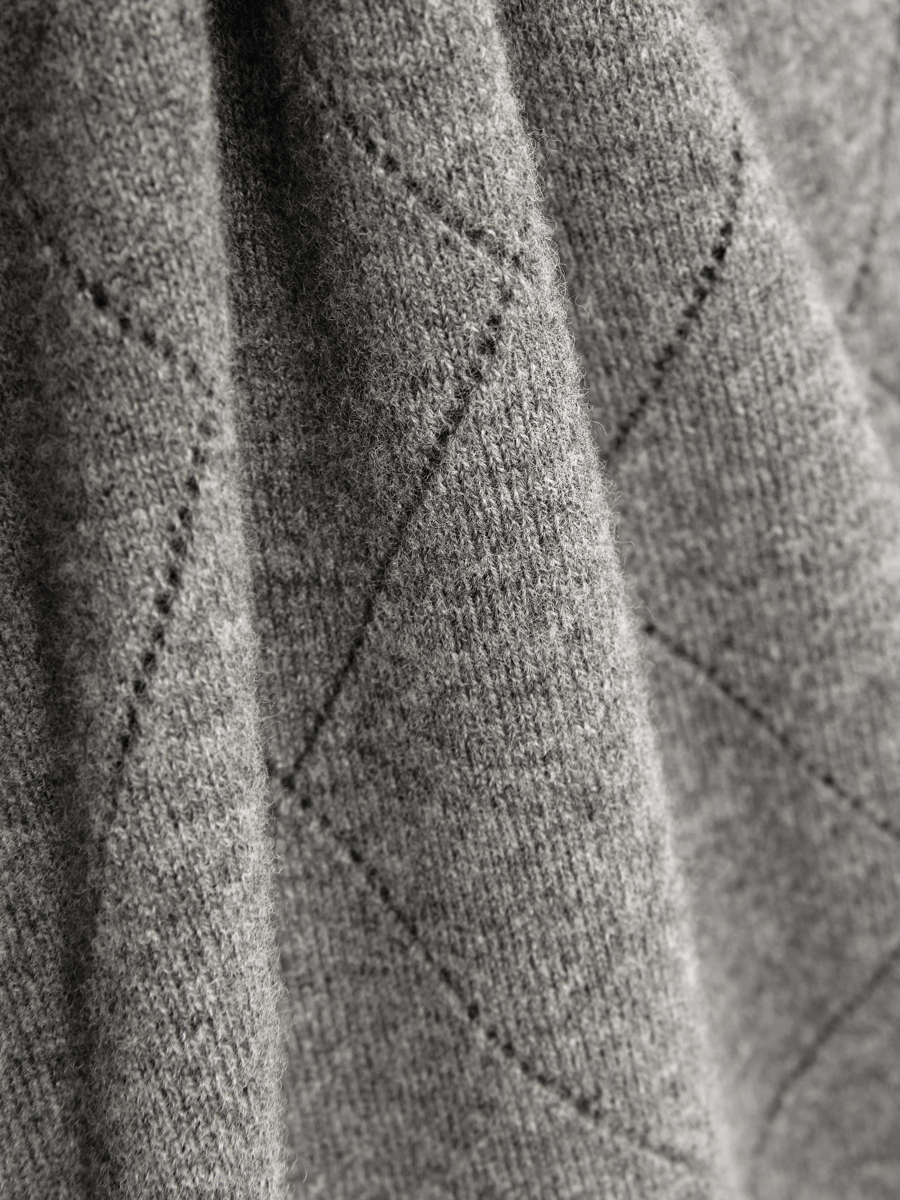 Wool Argyle Crew-Neck Jumper in Mid Grey Melange