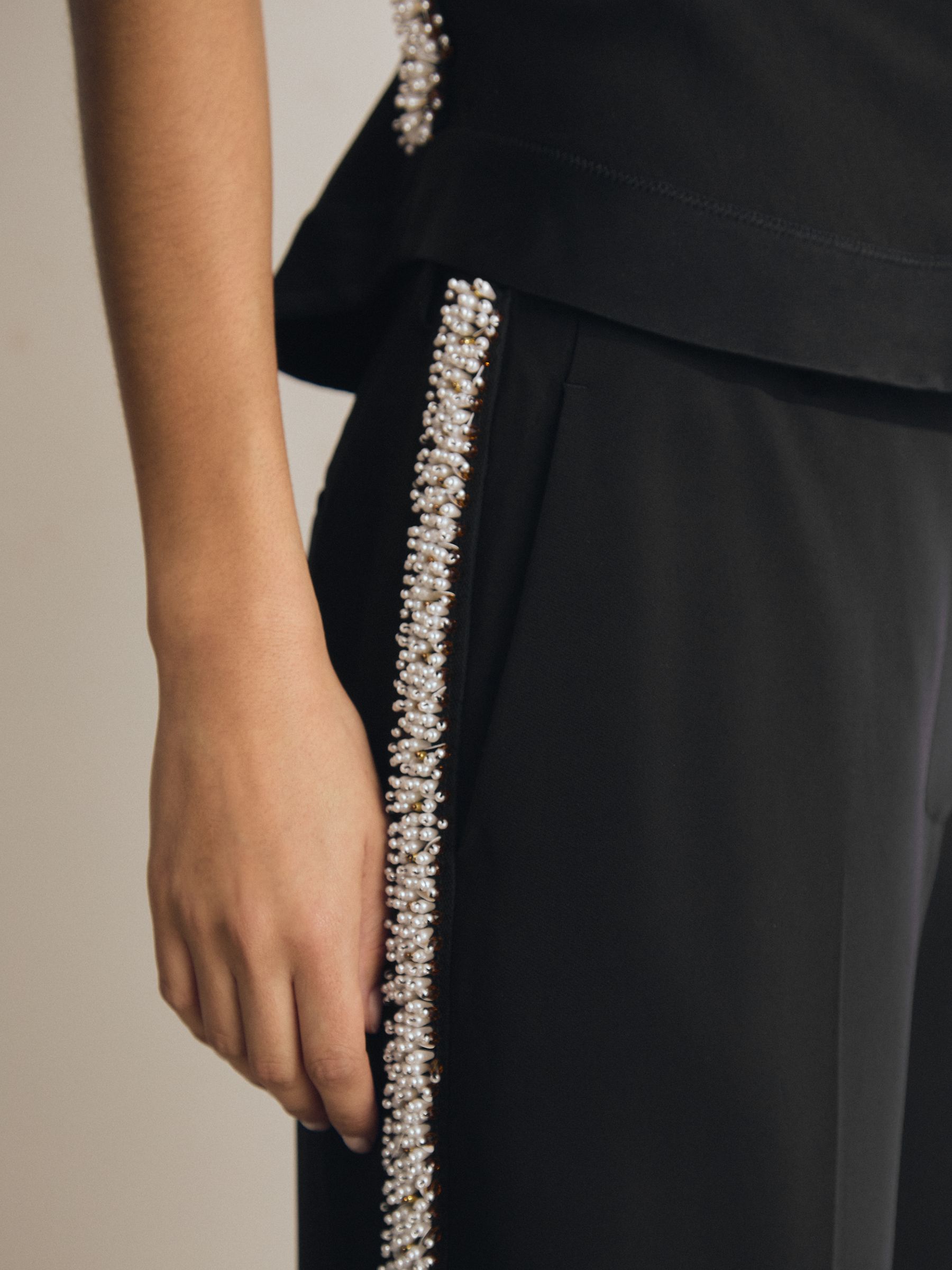 Atelier Embellished Wide-Leg Trousers in Black