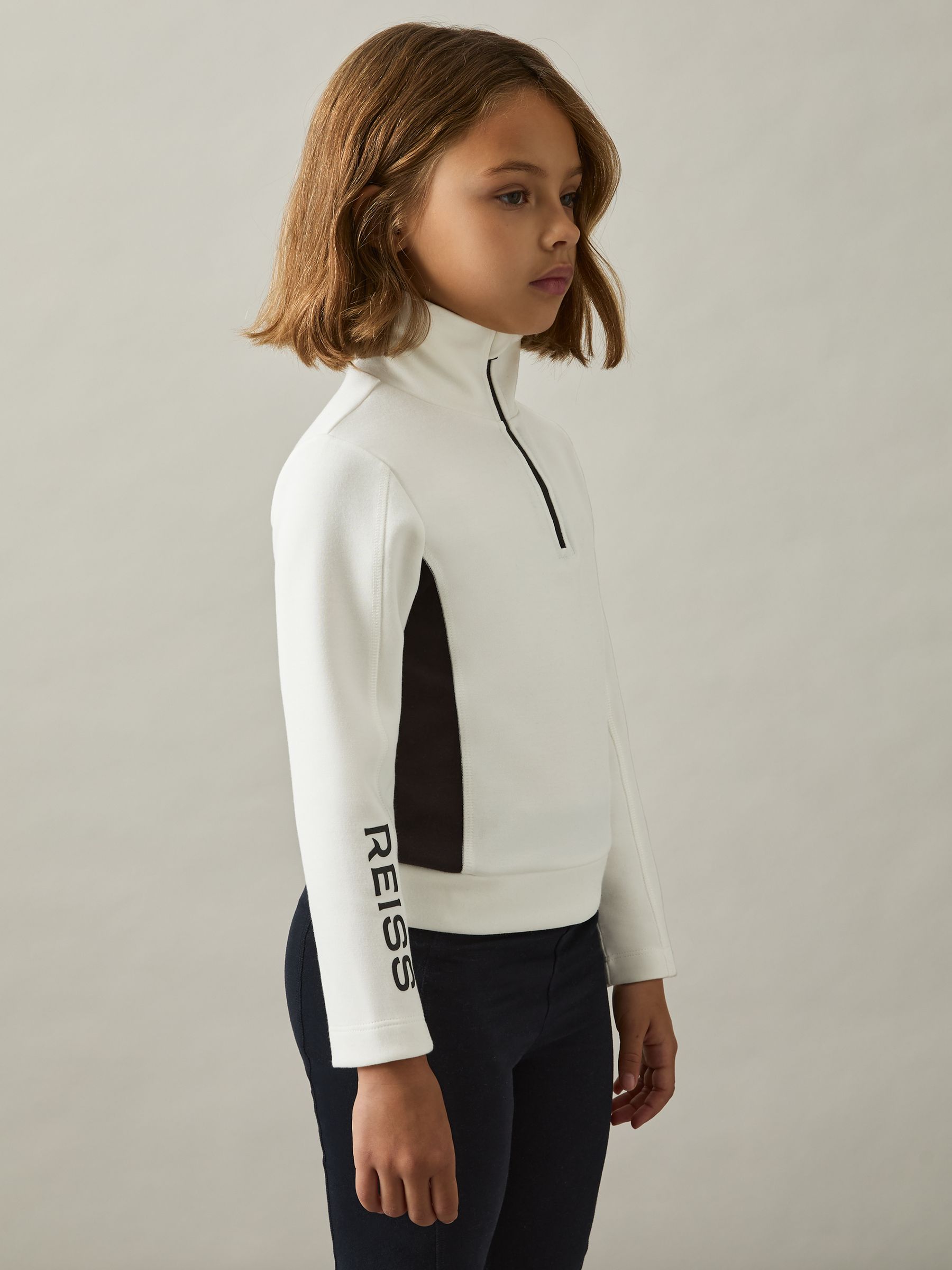 13-14 yrs Funnel-Neck Base-Layer Top in White/Black
