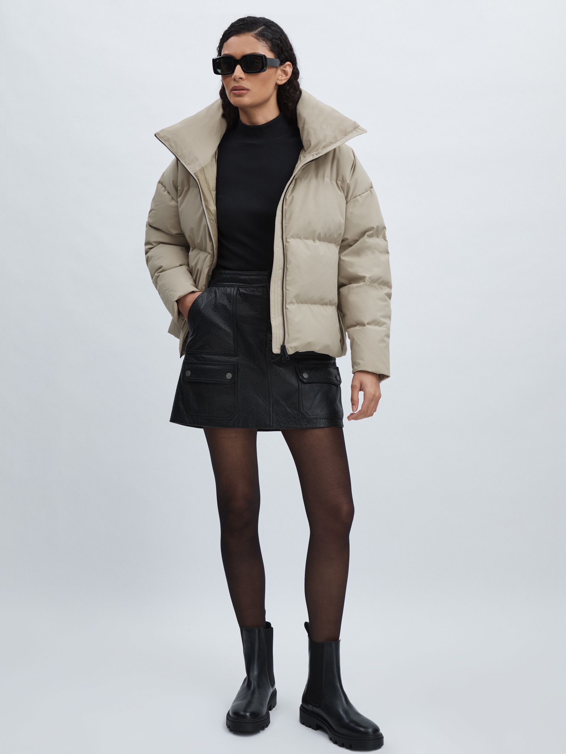 Scandinavian Edition Short Puffer Jacket in Khaki Sand