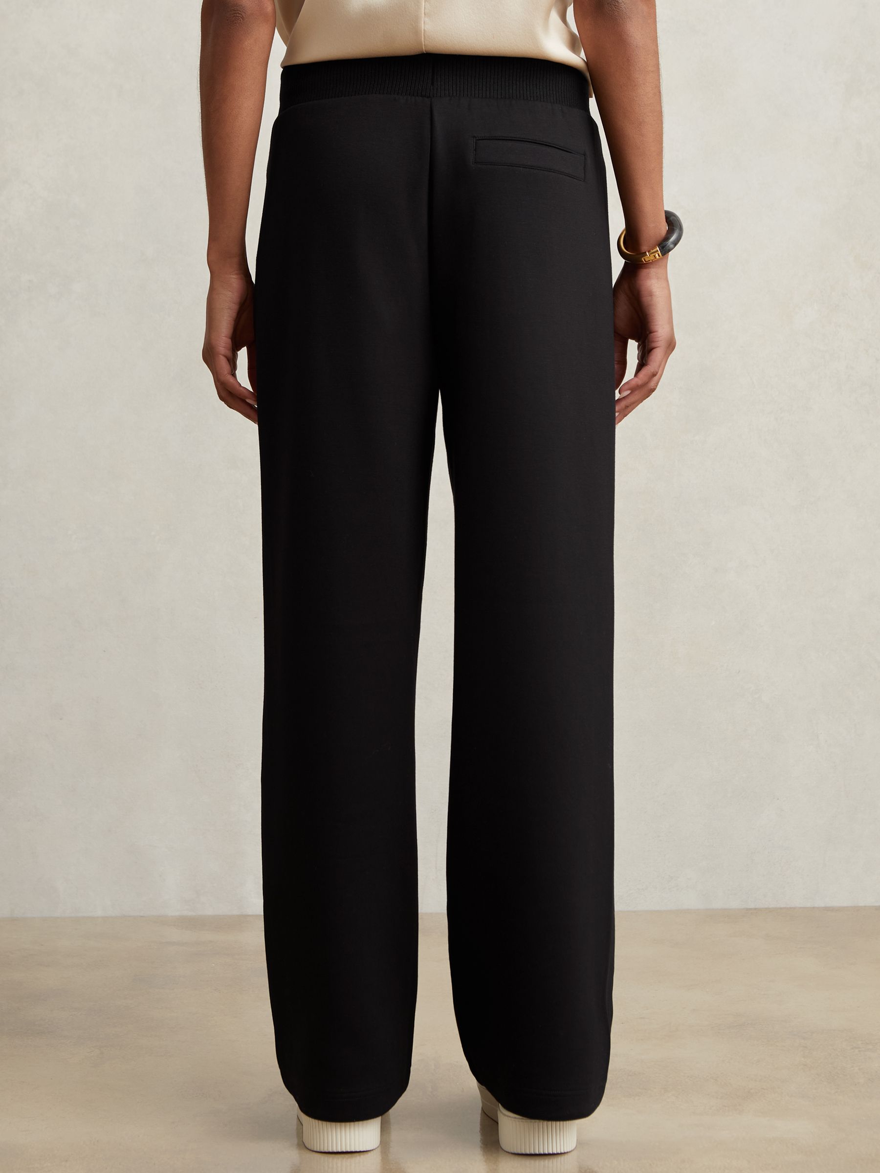 Petite Wide-Leg Interlock Drawstring Joggers in Black