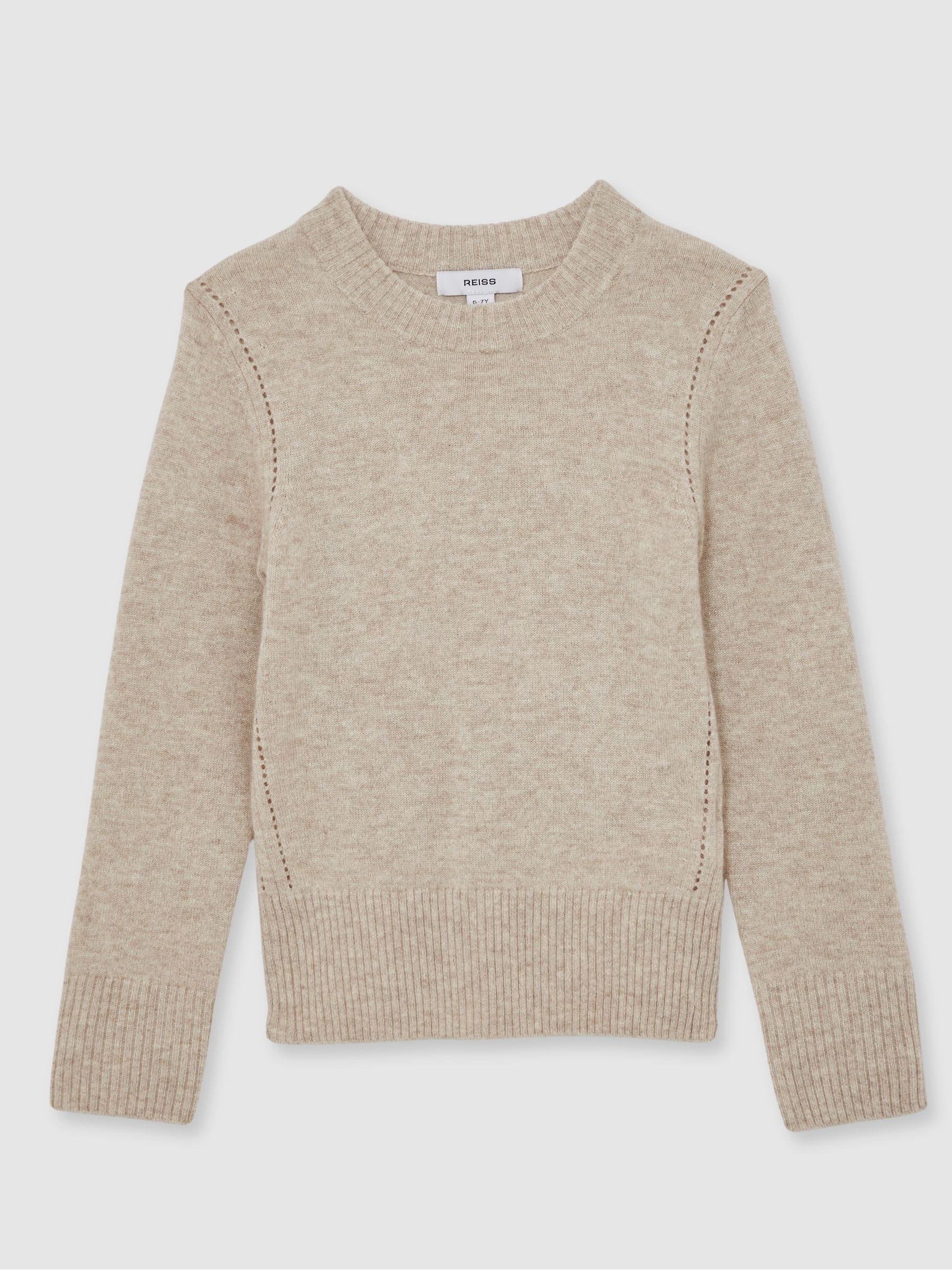 9-13 yrs Wool-Blend Open-Stitch Jumper with Cashmere in Oatmeal