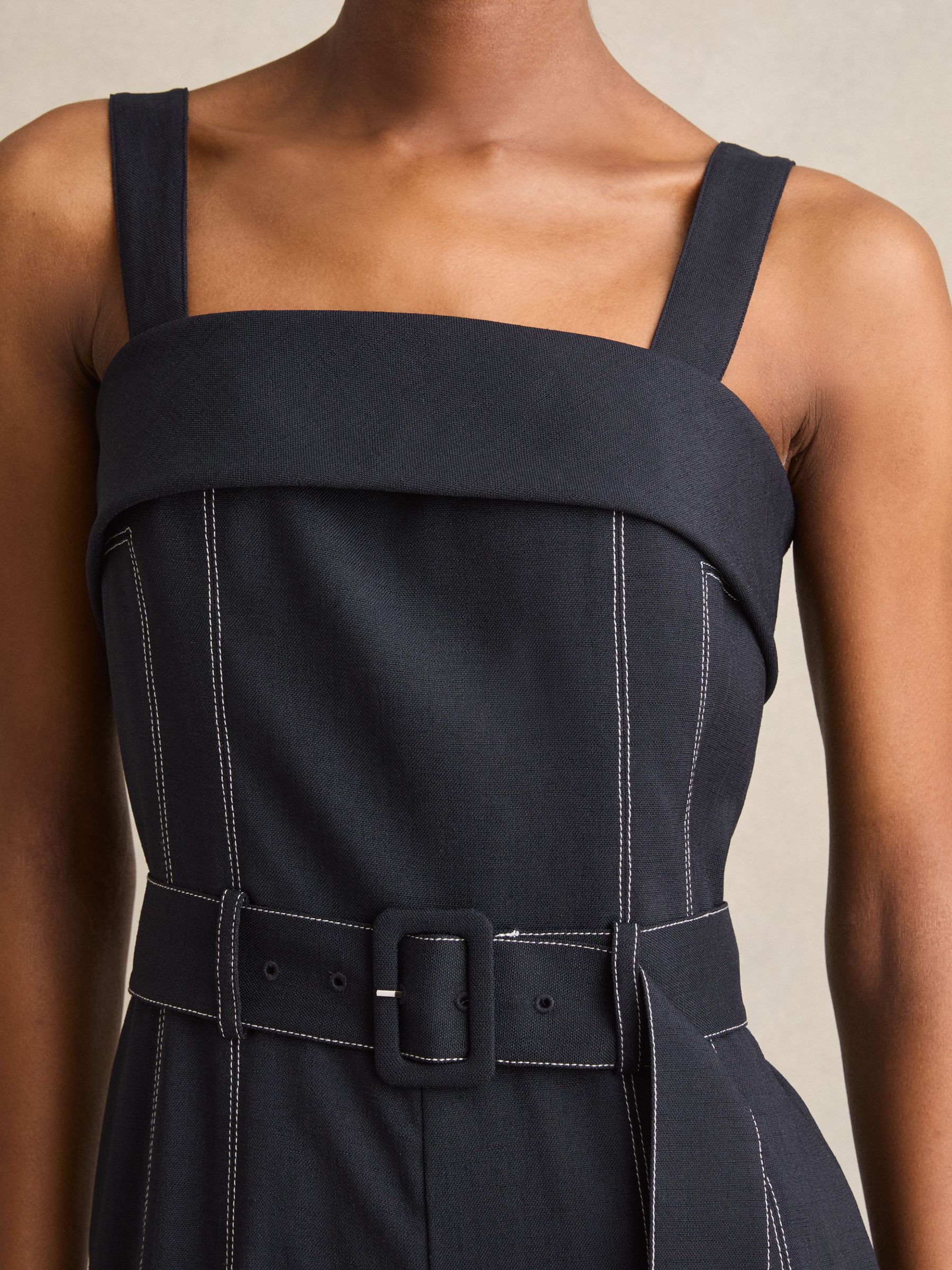Contrast Stitch Structured Jumpsuit in Navy