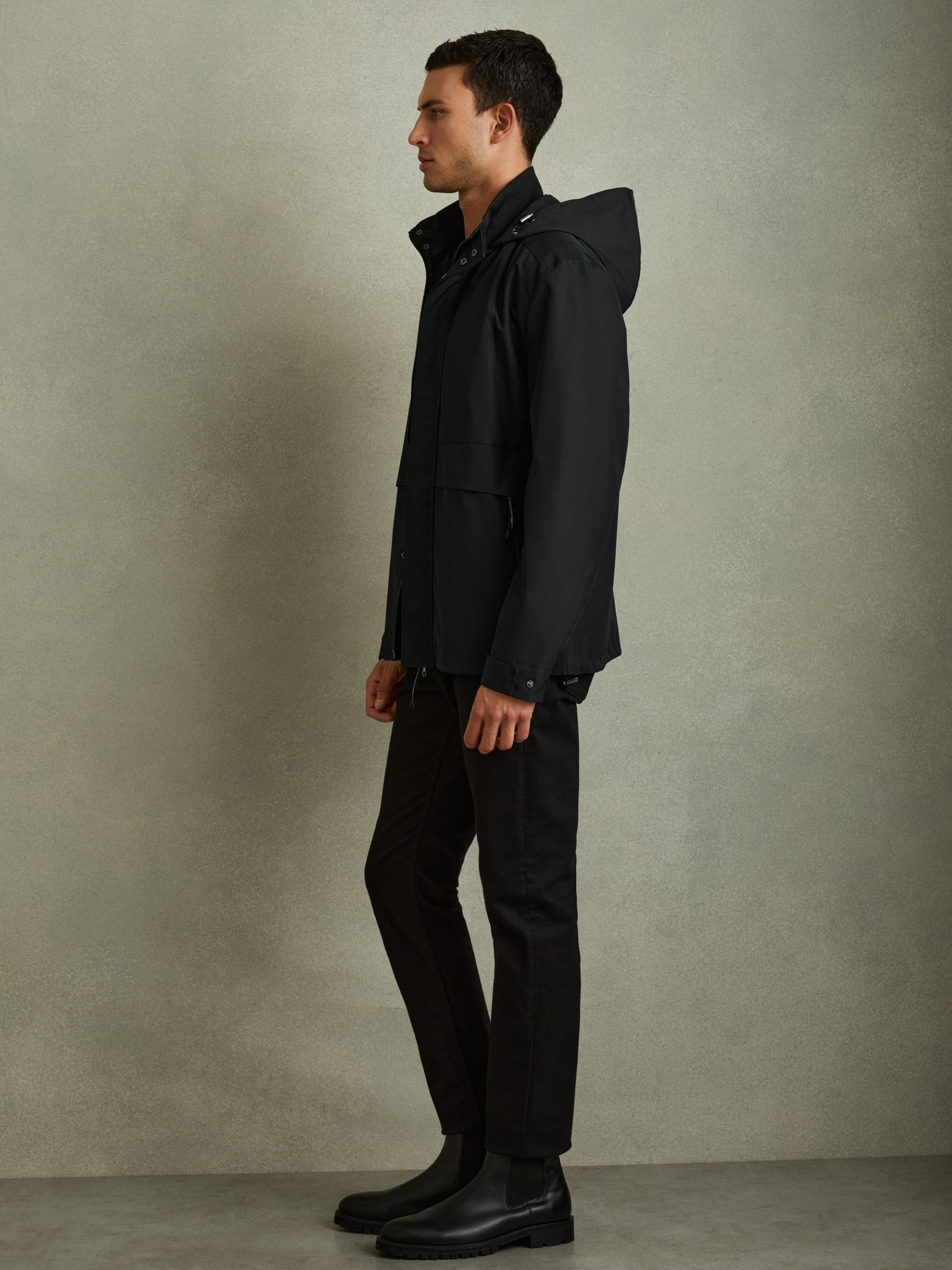 Earlsfield Navy Drawstring Hem Technical Hooded Jacket