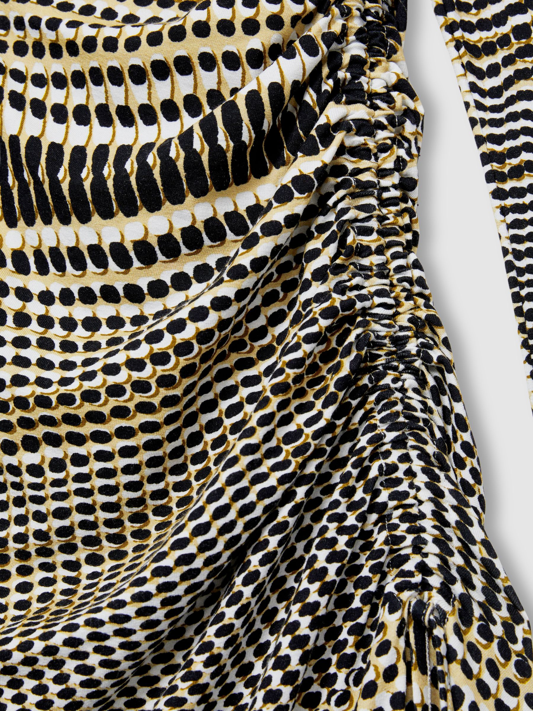 Printed Ruched Midi Dress in Black/Olive