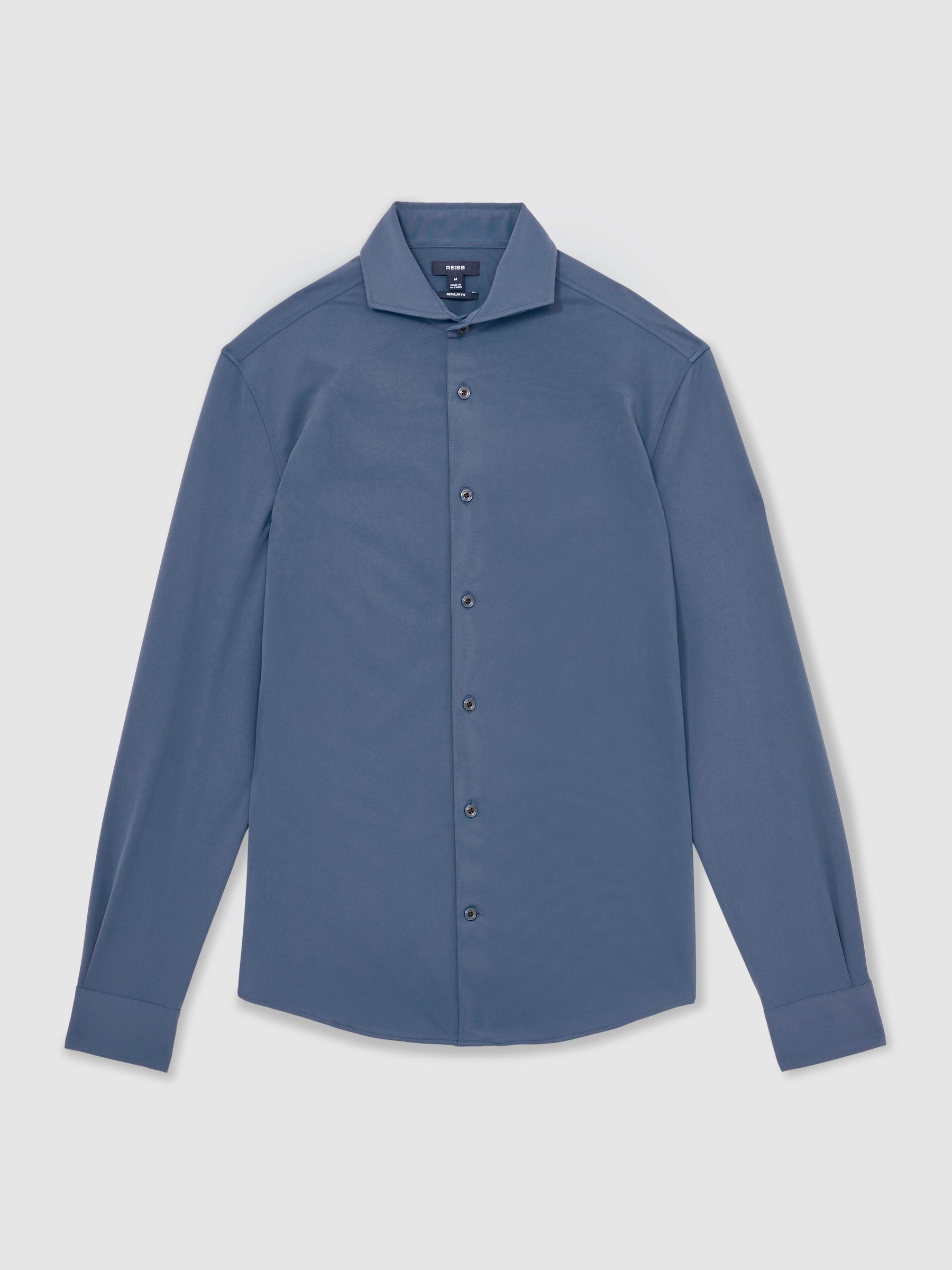Stretch Jersey Cutaway-Collar Shirt in Dark Airforce Blue