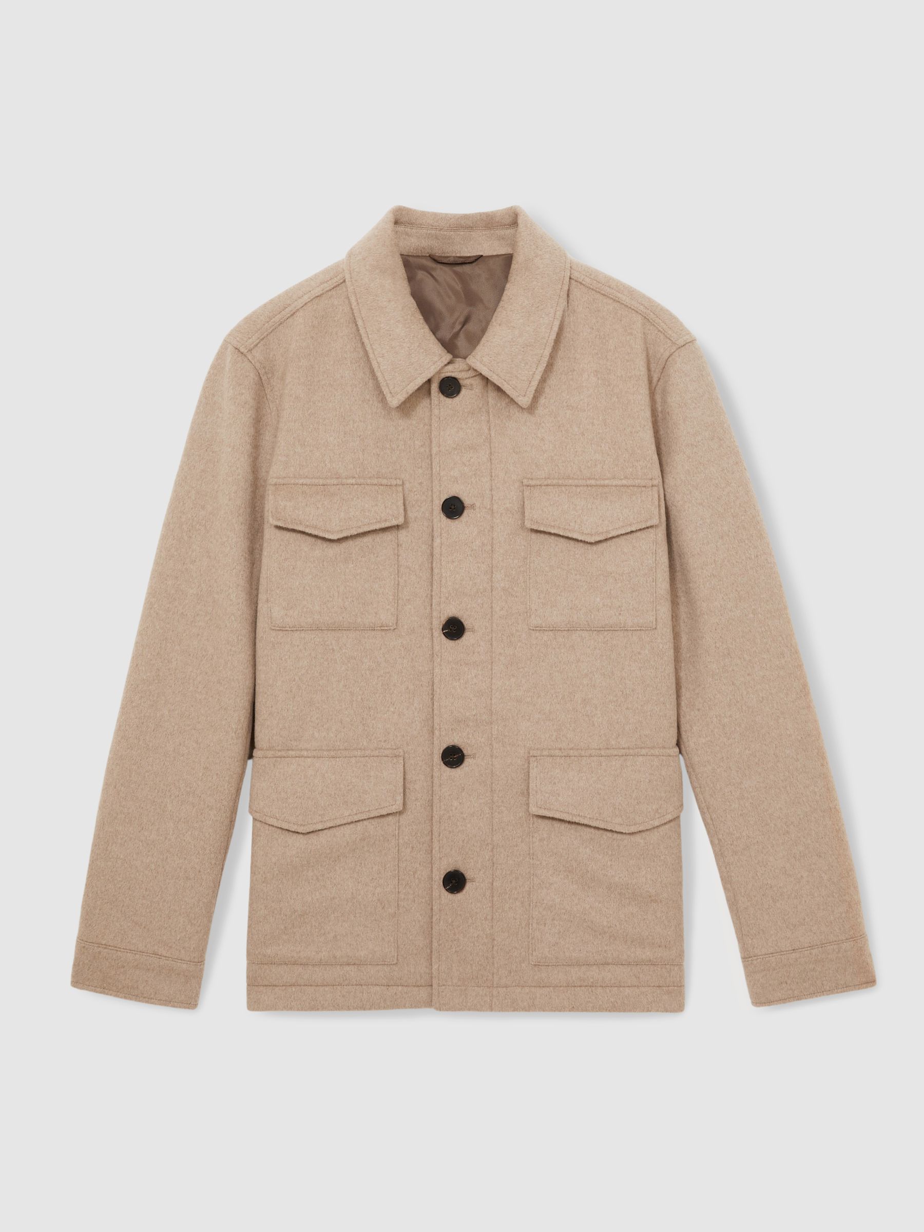 Wool-Blend Zip-Through Four-Pocket Jacket in Oatmeal Melange