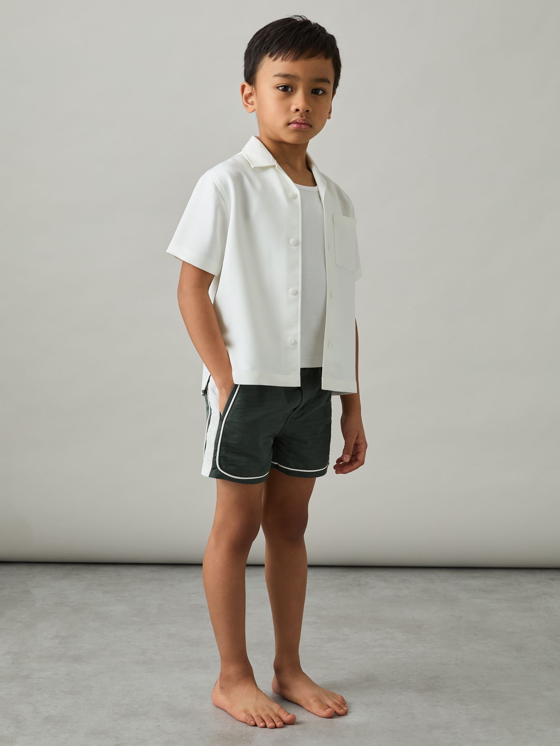 3-9 yrs Colour-Block Piped Swim Shorts in Green/White