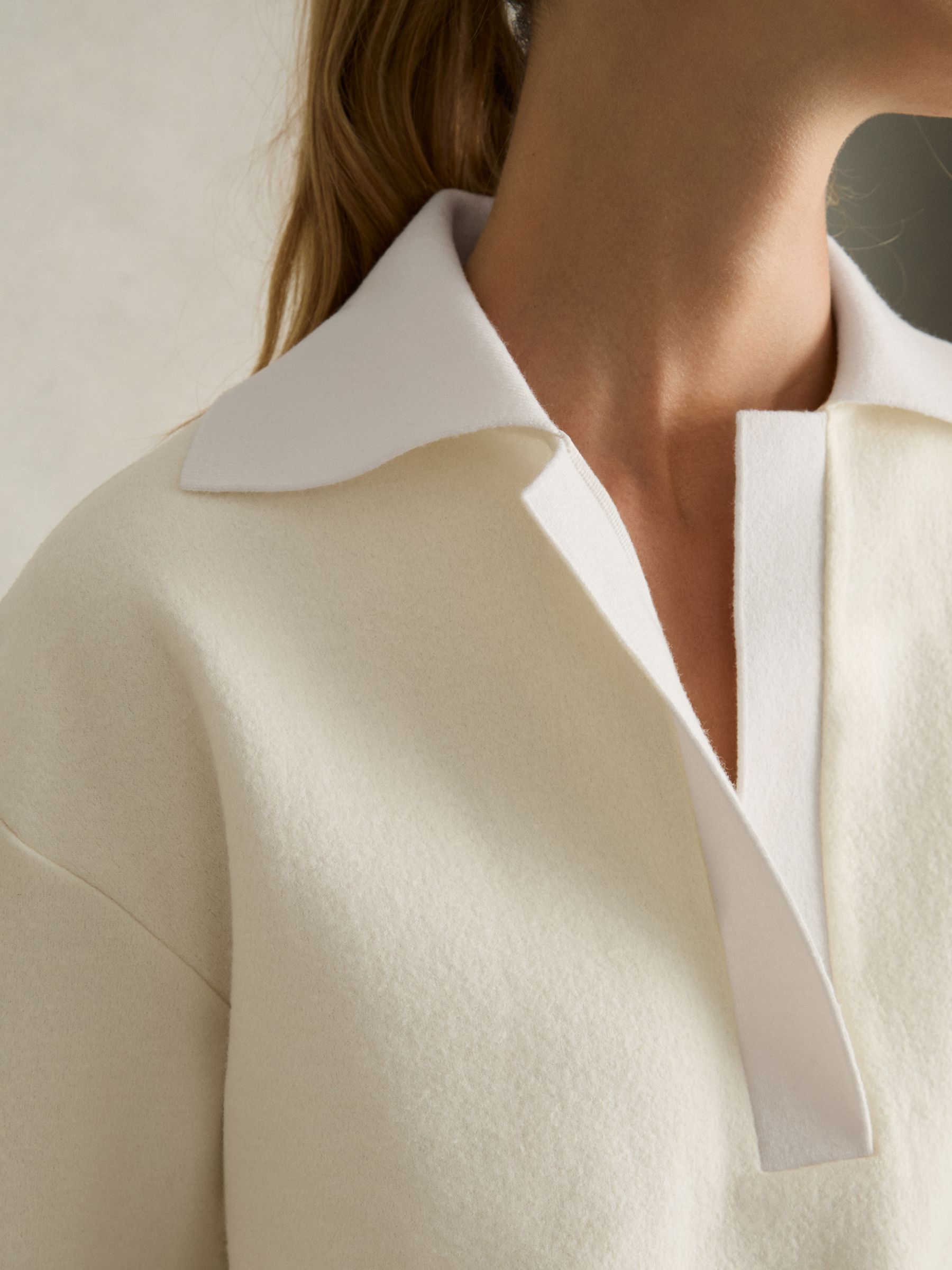 Wool-Cotton Blend Open-Placket Shirt in Cream