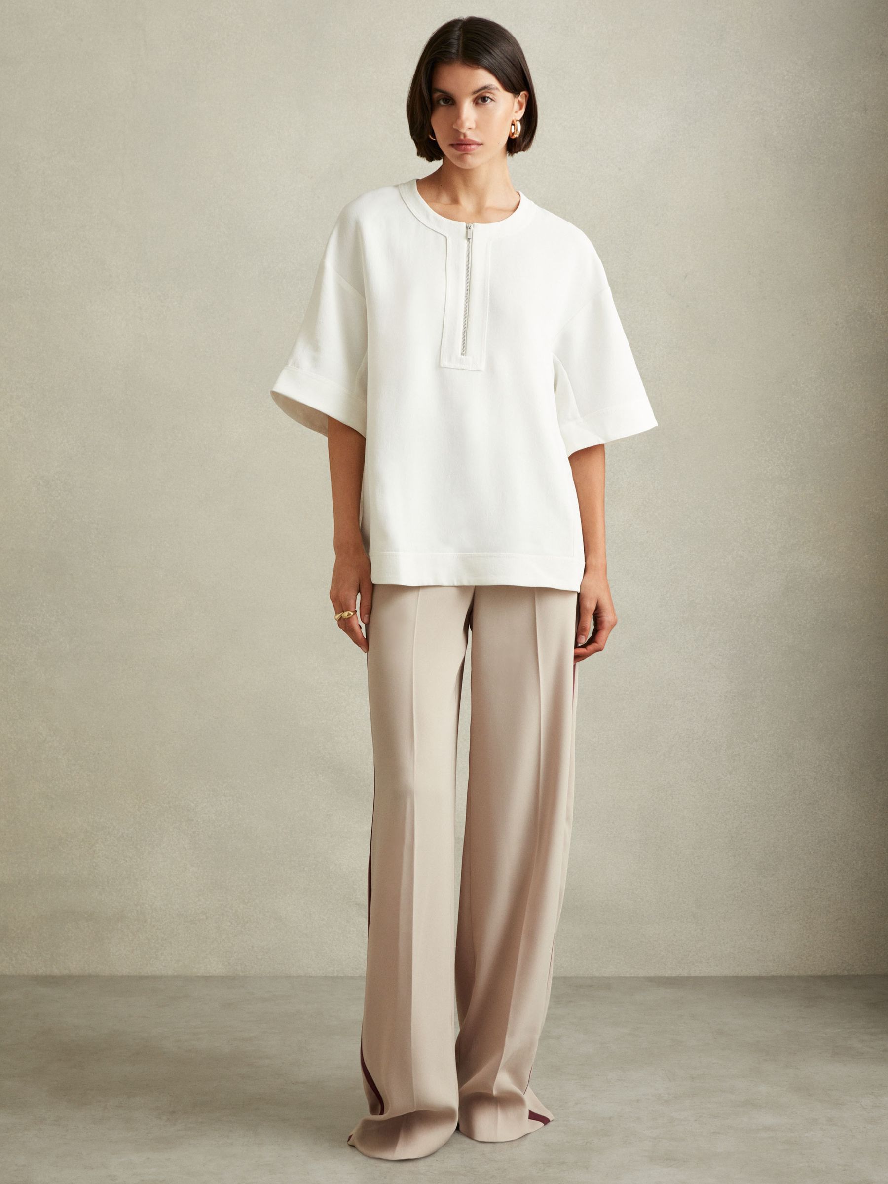 Relaxed Half-Zip T-Shirt in Ivory