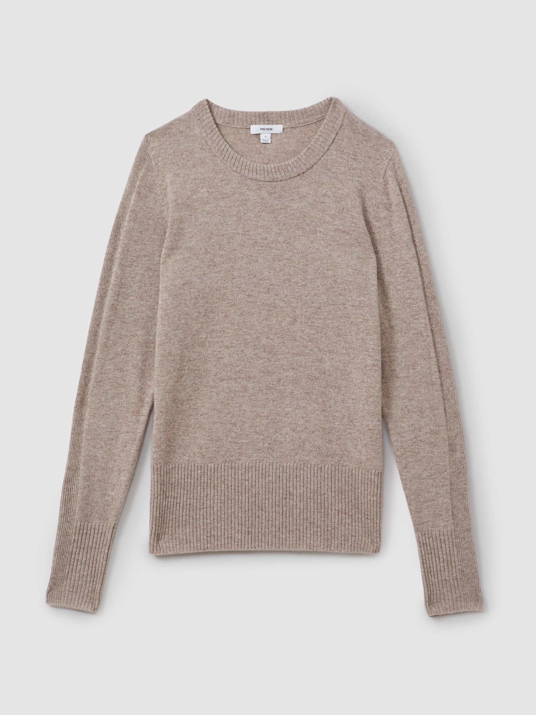 Wool Blend Crew Neck Jumper with Cashmere in Neutral