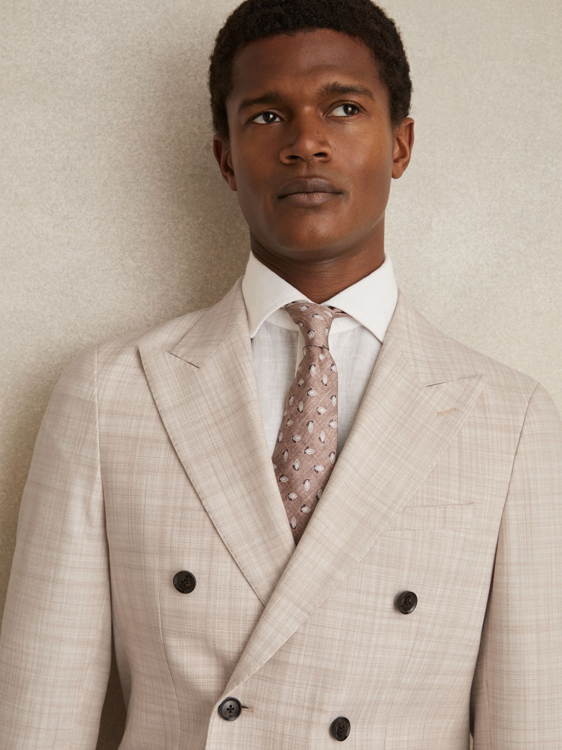 Double-Breasted Check Suit Blazer Regular-Fit in Stone