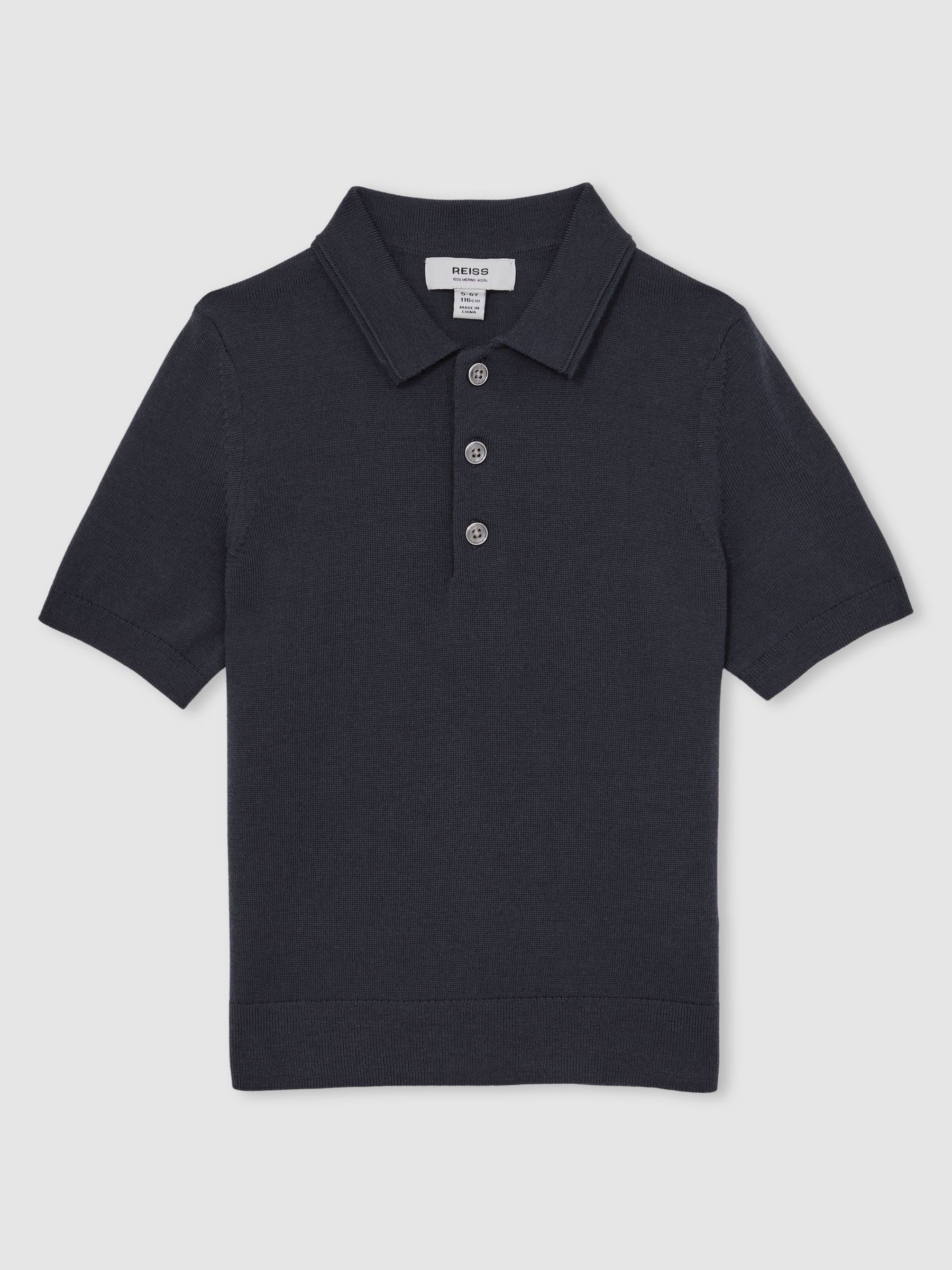 3-9 yrs Merino Wool Short Sleeve Polo Shirt in Midnight Navy