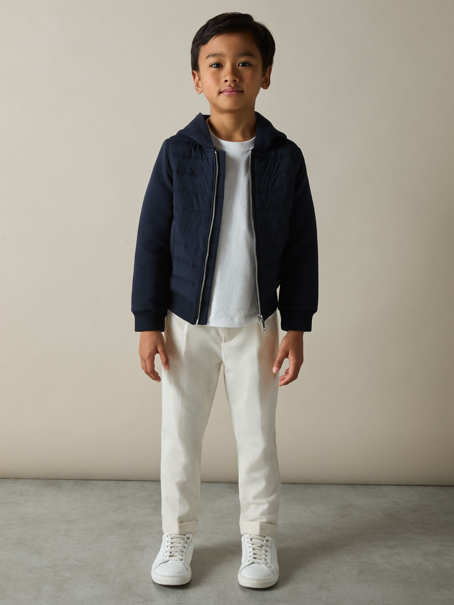 9-13 yrs Interlock Hybrid Hooded Puffer Jacket in Navy