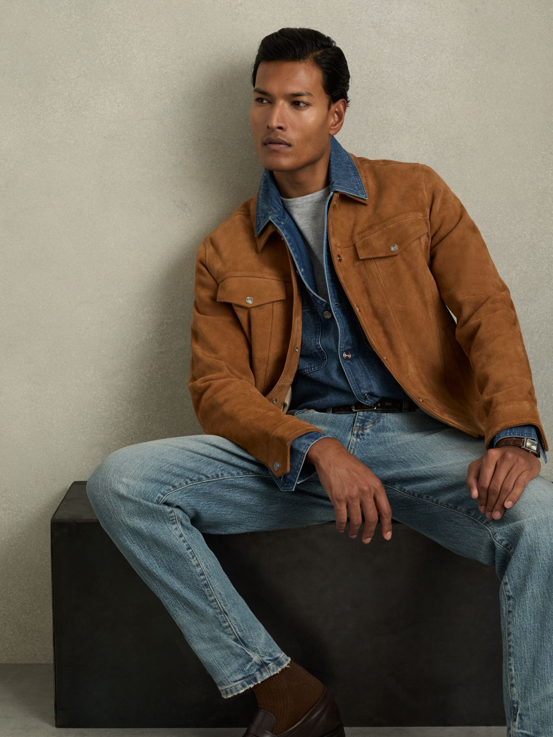 Cotton-Denim Button-Through Overshirt in Light Blue Wash