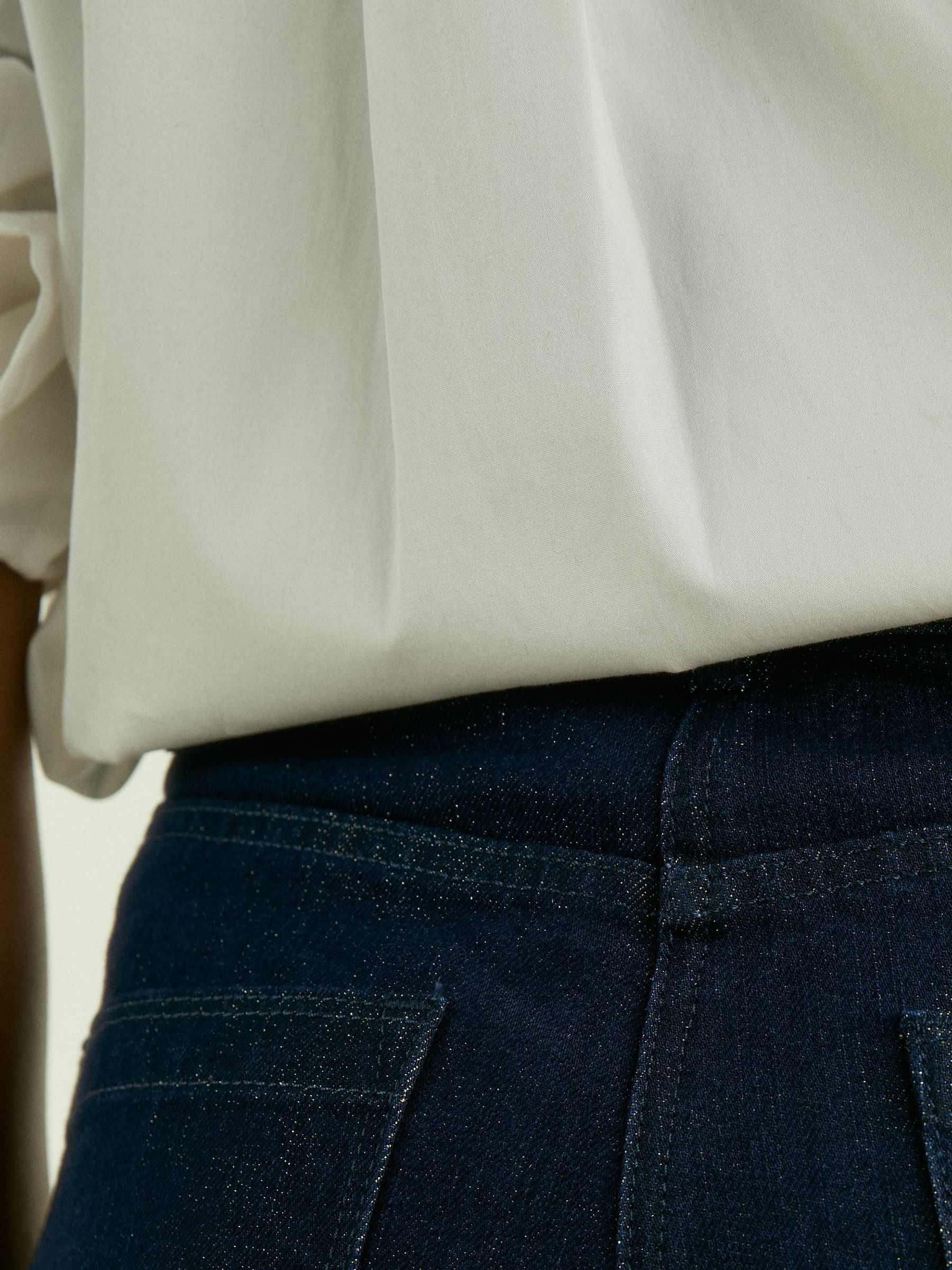 Slim-Leg Metallic-Thread Turn-Up Jeans in Indigo