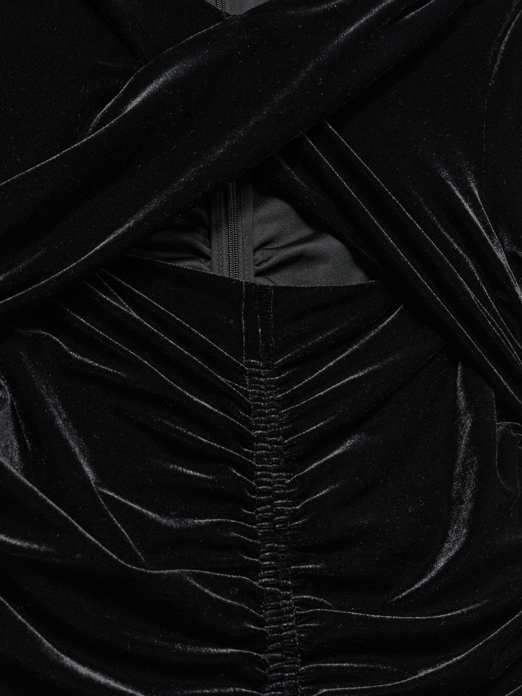 Petite Velvet Ruched Twist-Front Midi Dress in Black