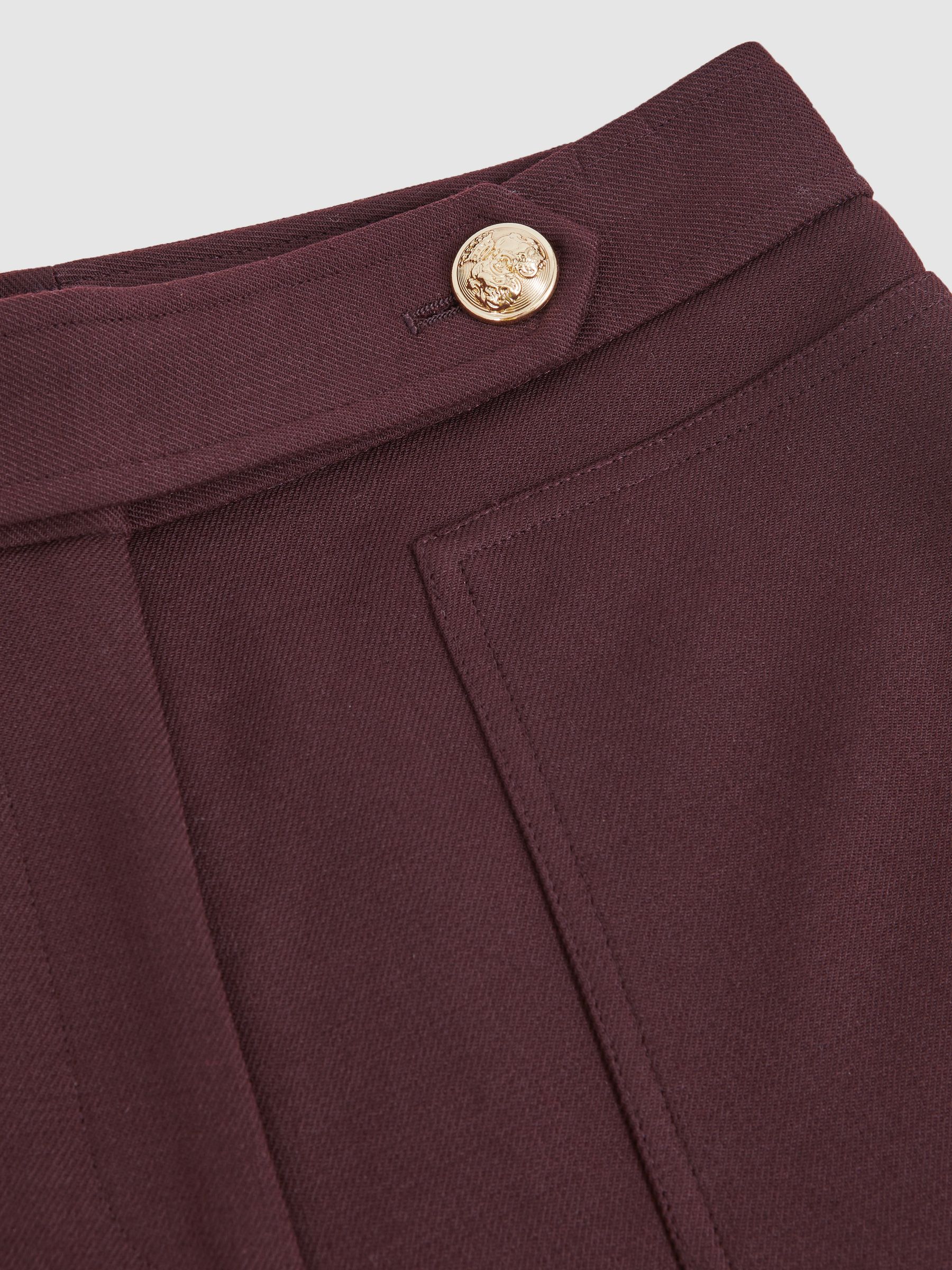 Twill Button-Tab Flared Trousers With Wool in Burgundy