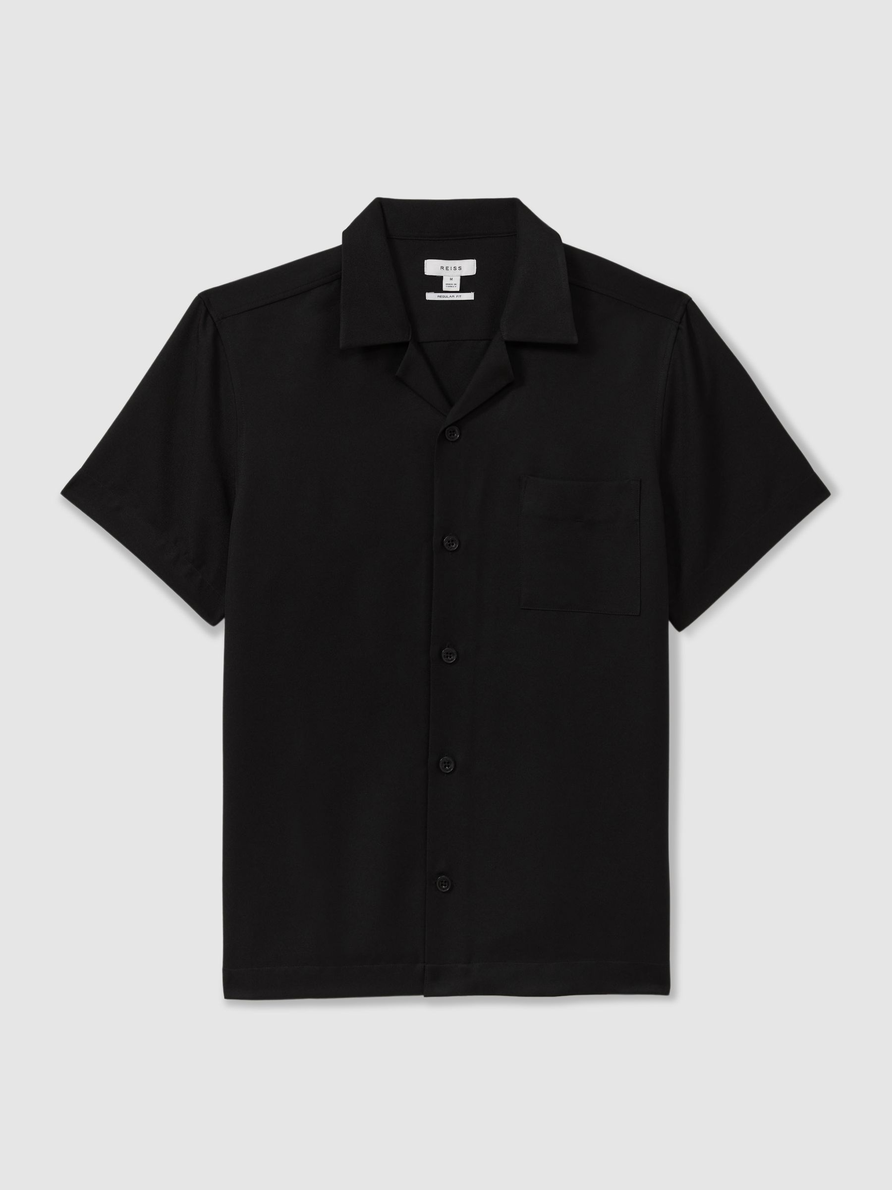 Cuban Collar Button-Through Shirt in Black
