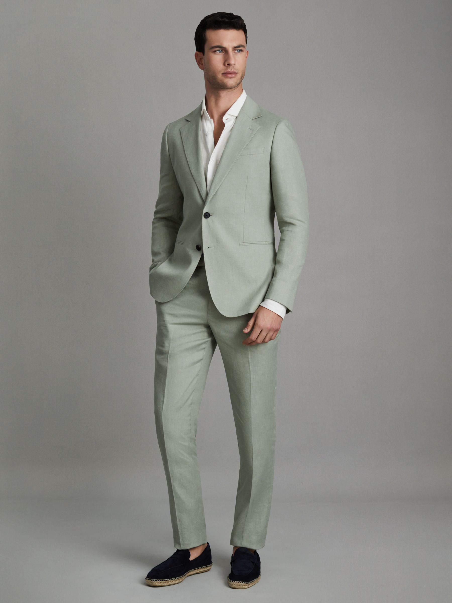 Single-Breasted Linen Suit Blazer Slim Fit in Apple