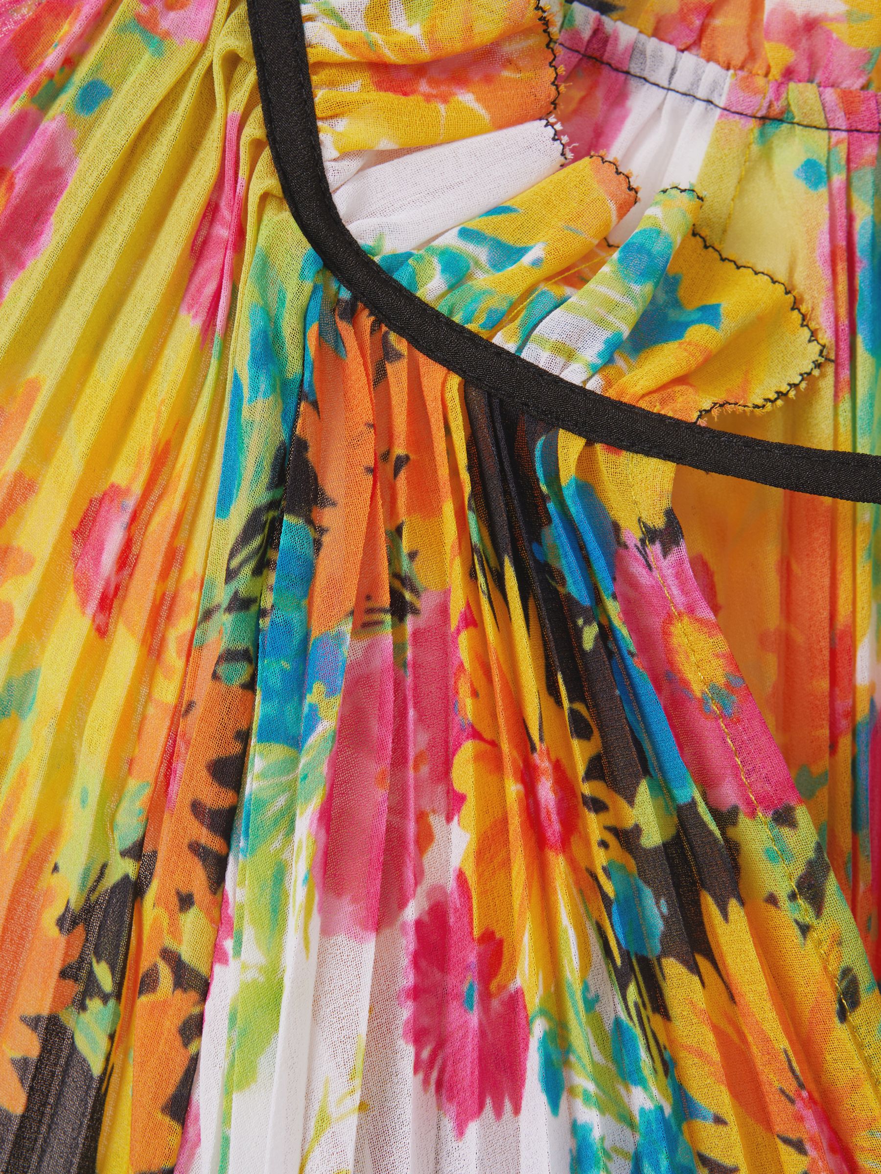 Florere Pleated Tie Neck Mini Dress in Multi