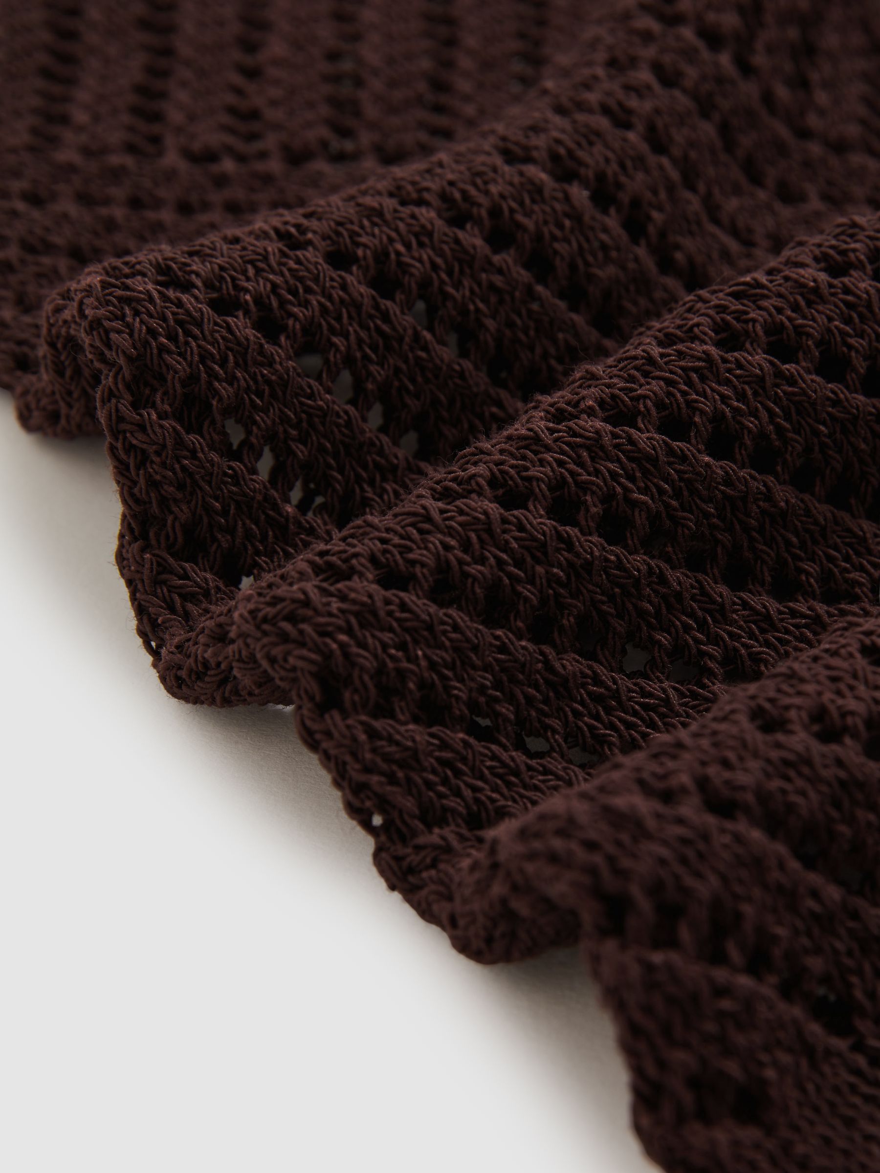 Cotton Blend Open Knit Vest in Chocolate Brown