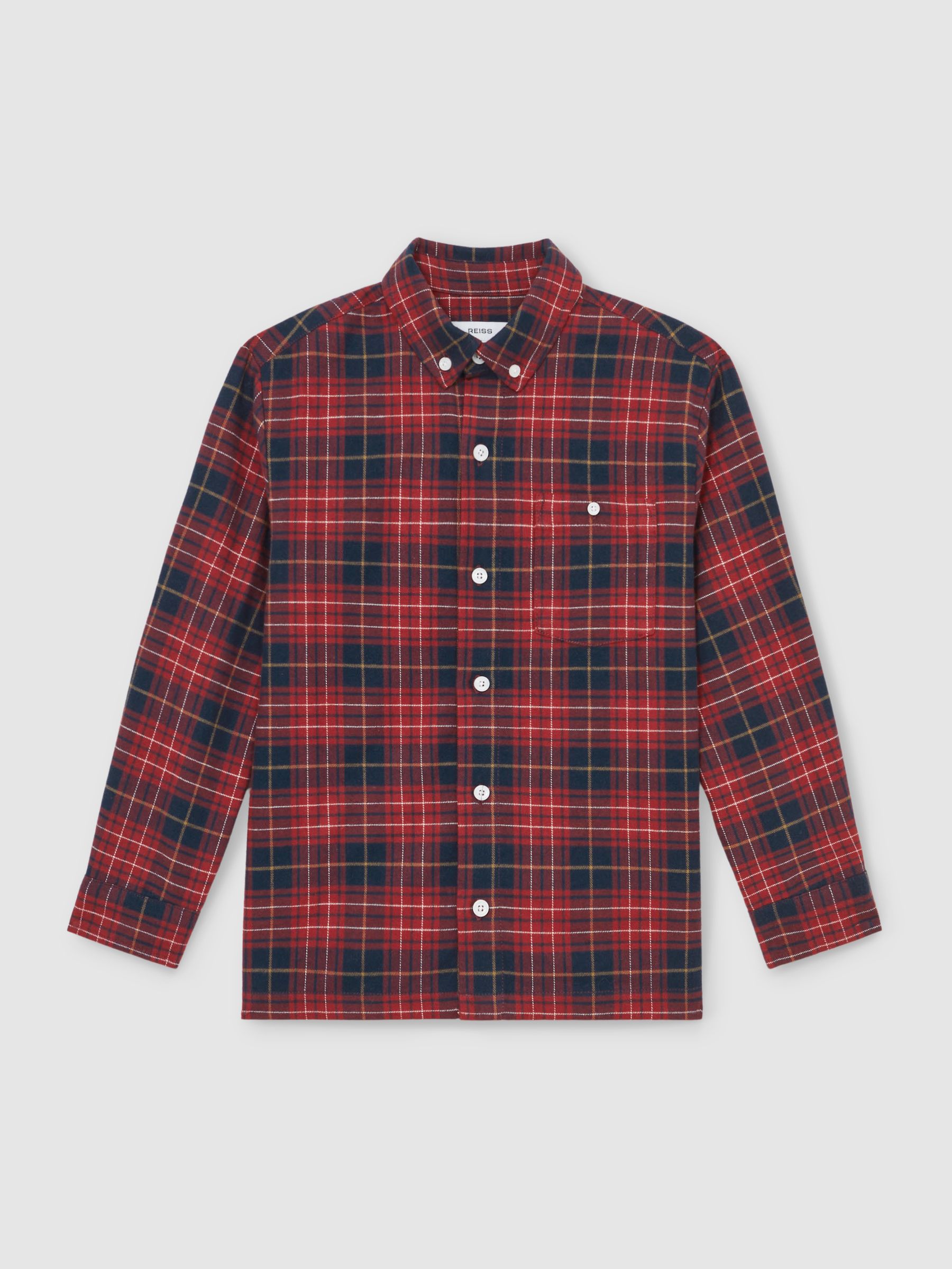 Cotton Button-Through Check Shirt in Red/Navy Blue
