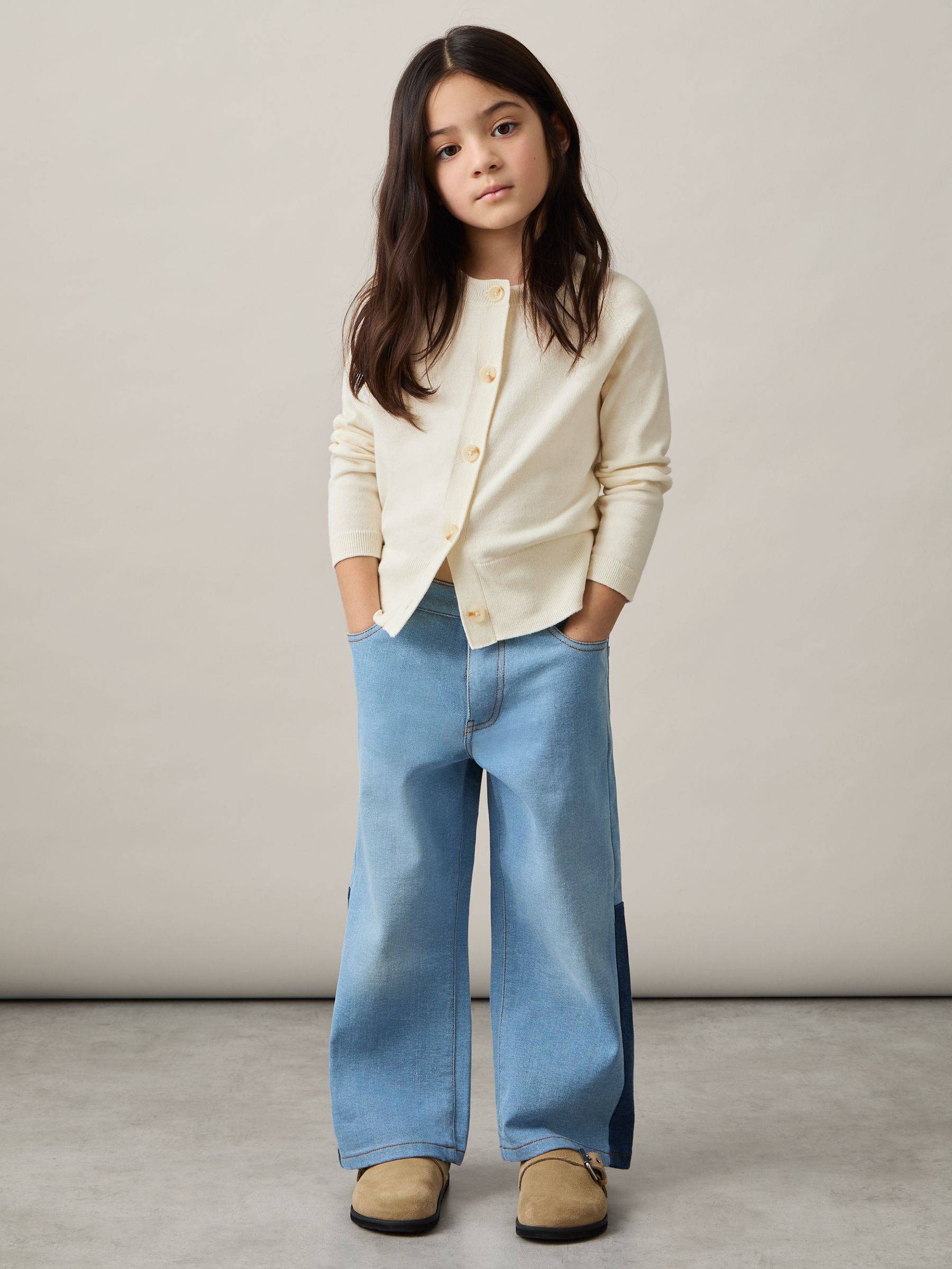 13-14 yrs Cotton Crew-Neck Cardigan in Ivory