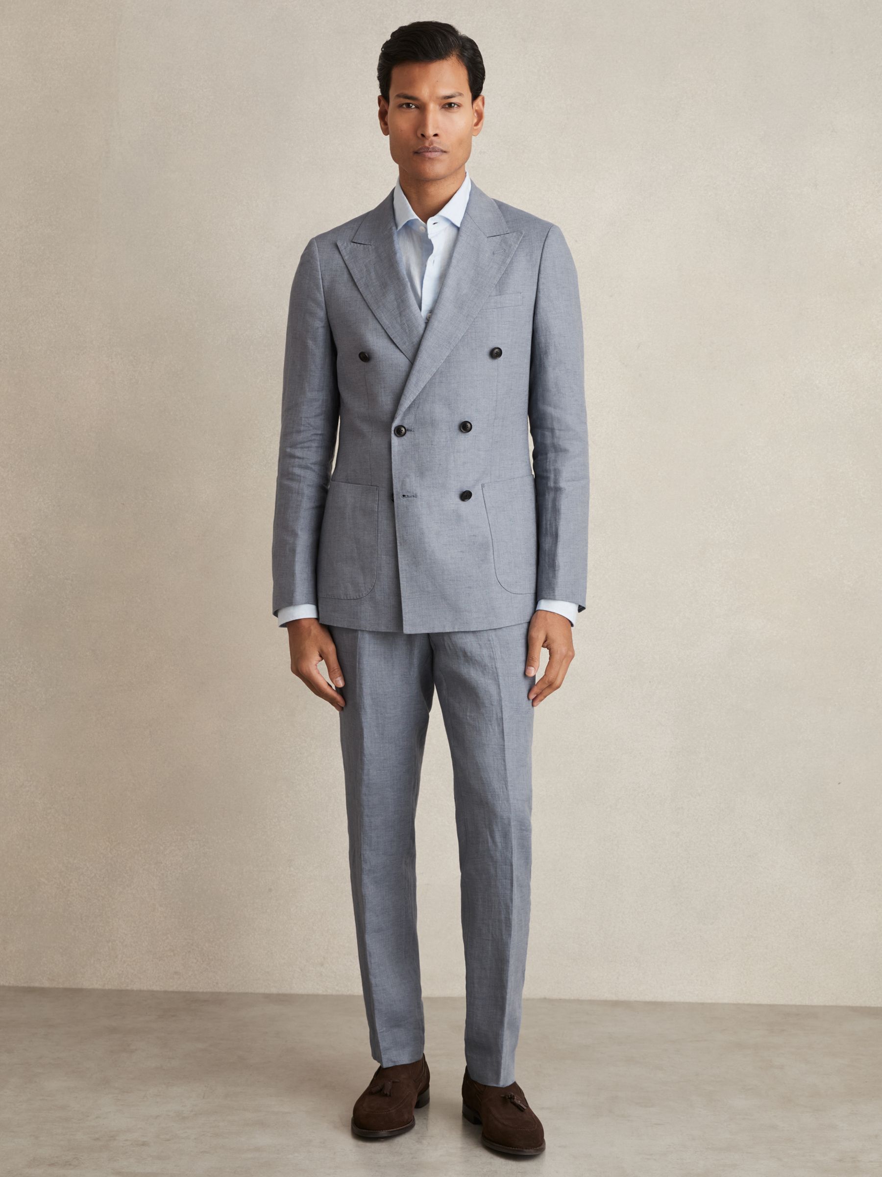 Linen Slim-Fit Suit Trousers in Airforce Blue