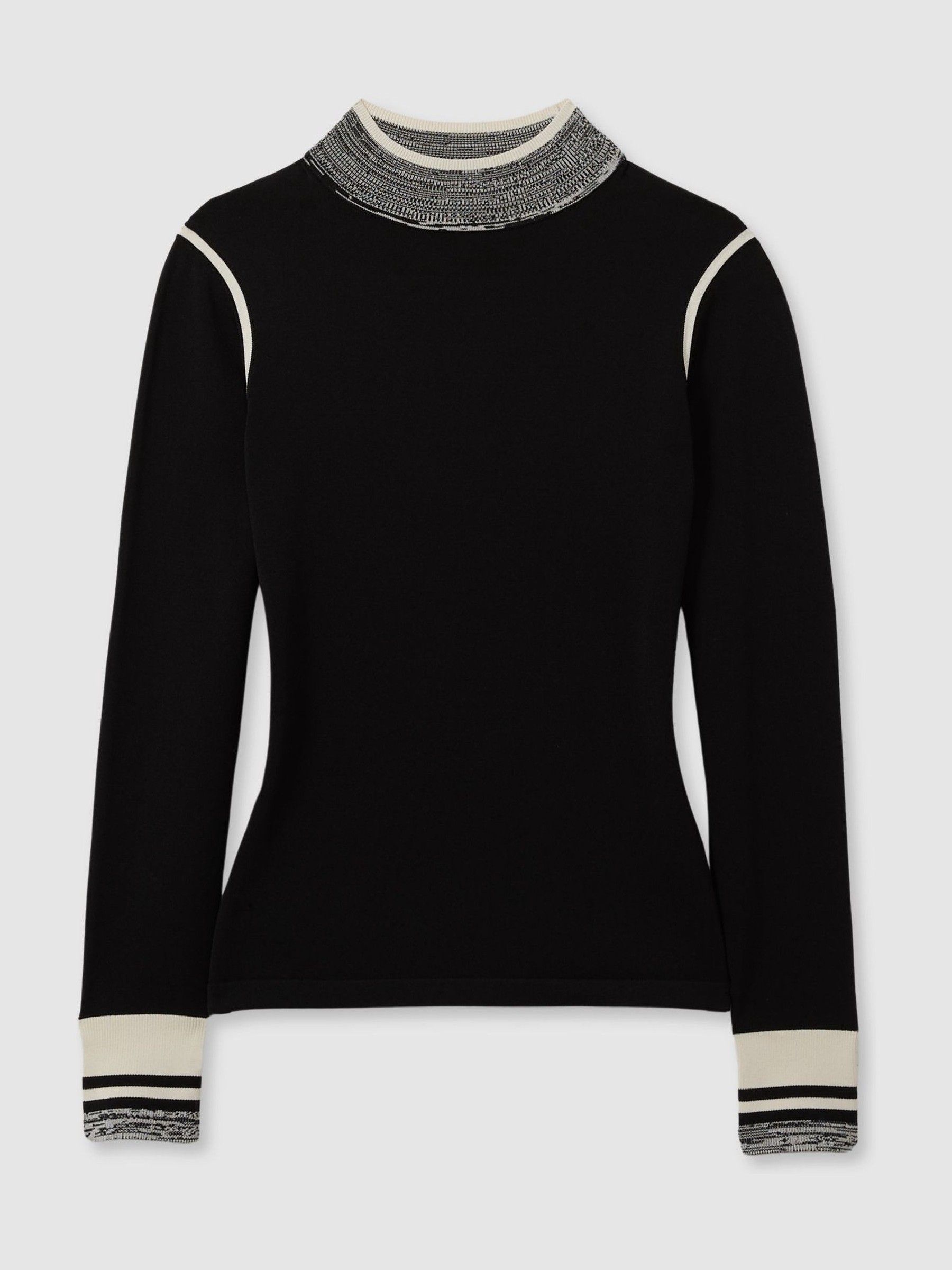 Knitted Contrast High Neck Jumper in Black/Cream