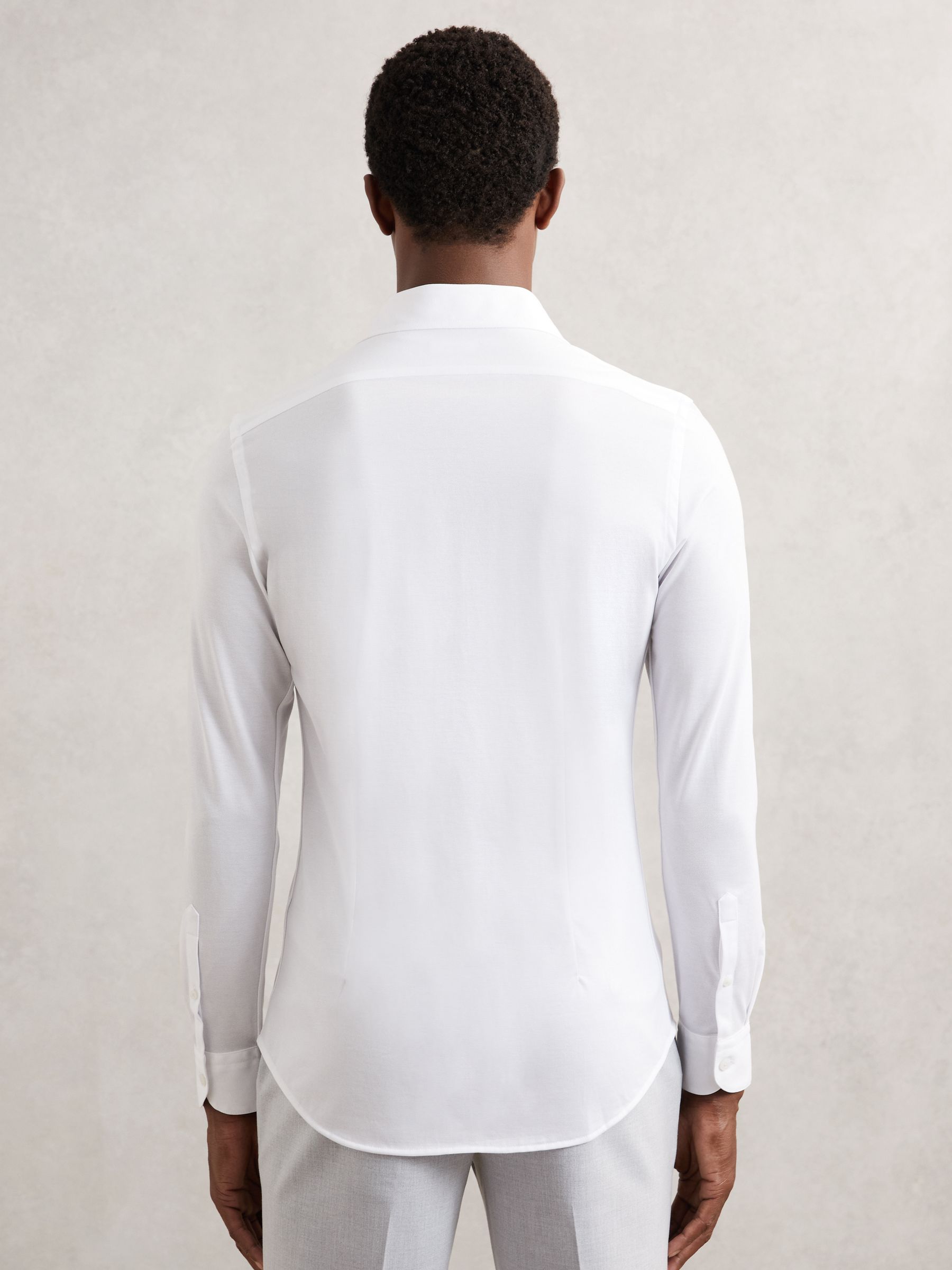 Cotton-Blend Jersey Cutaway-Collar Shirt in White