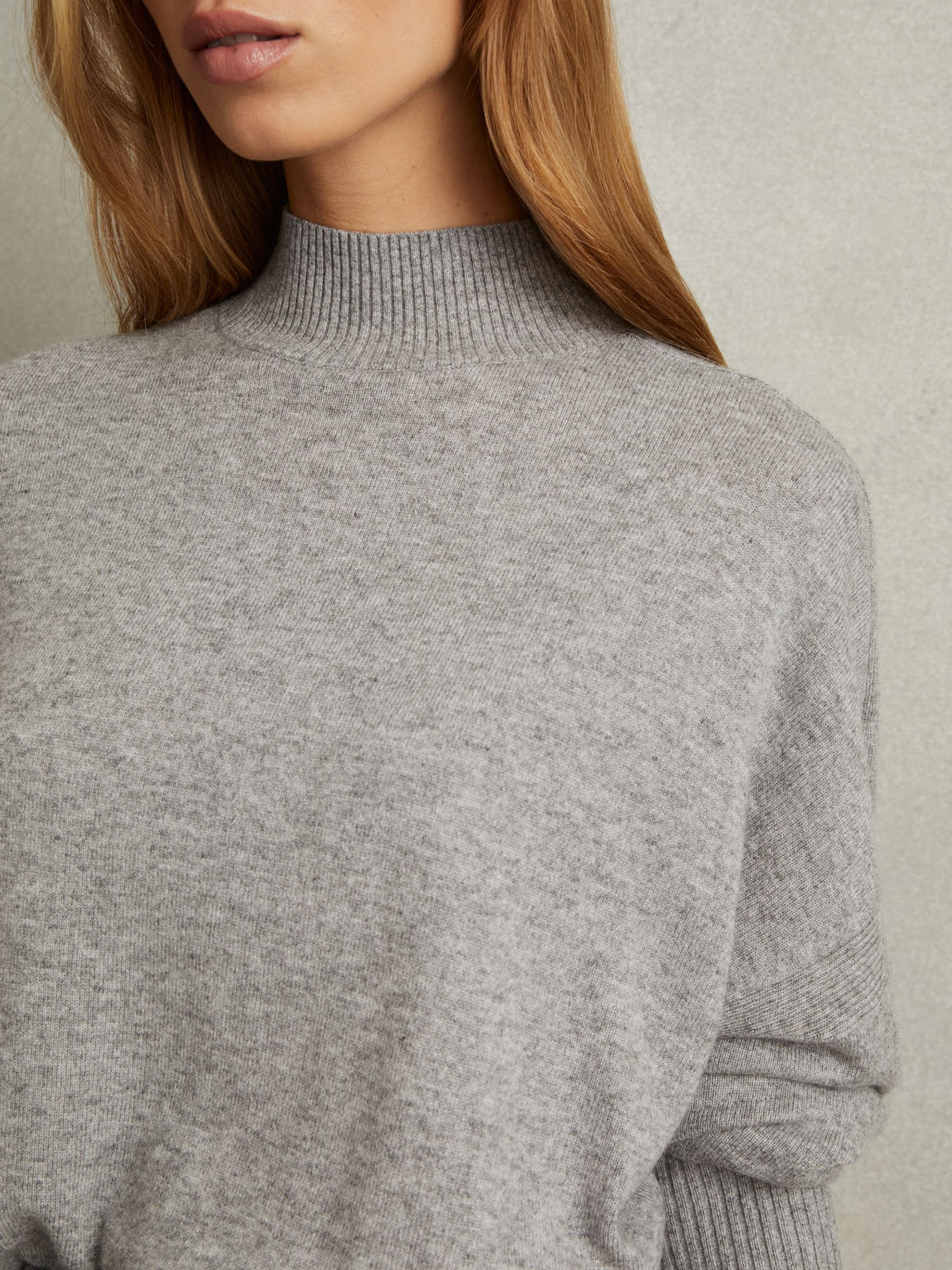Wool Blend Funnel Neck Jumper in Grey Marl