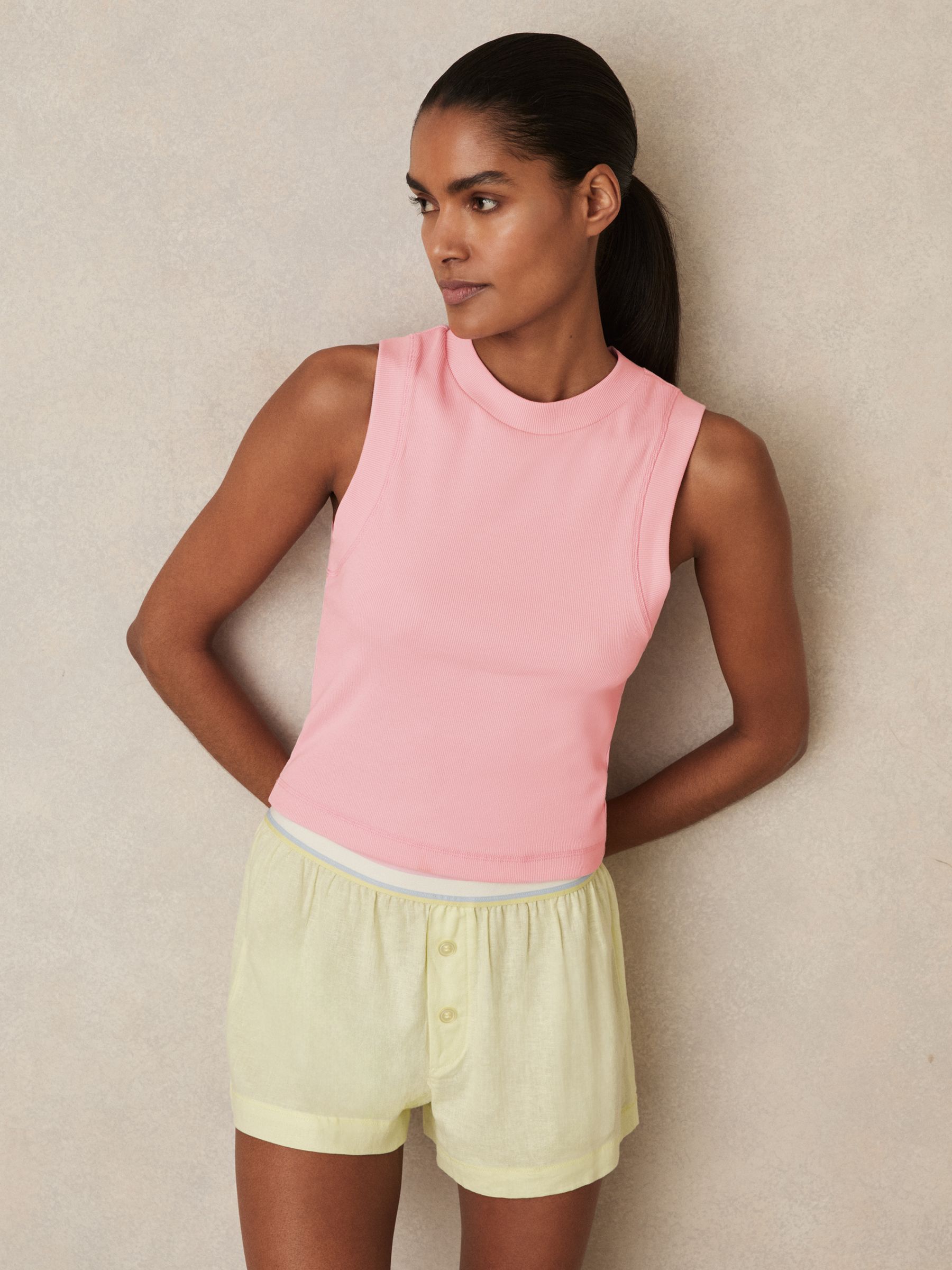 Stretch-Cotton Ribbed Vest in Pink