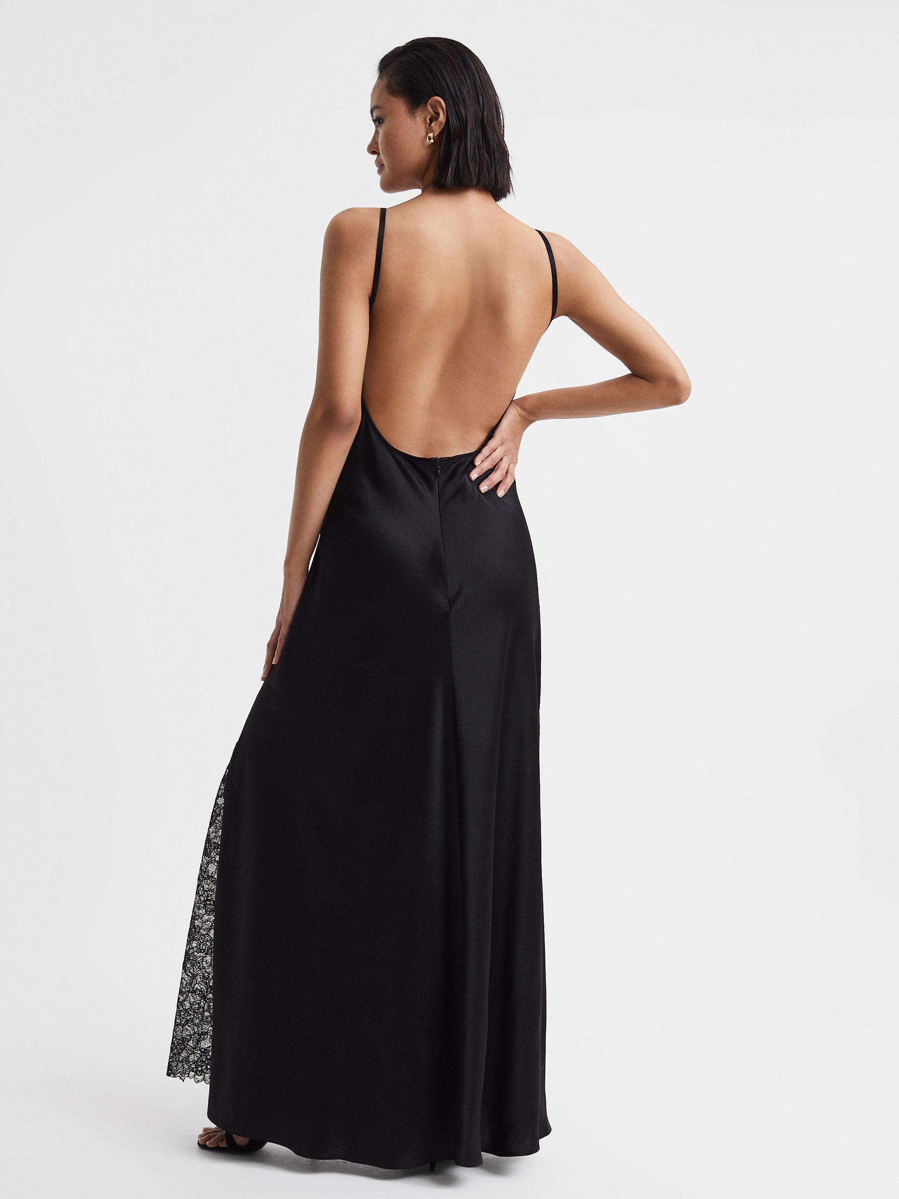Anna Quan Satin Lace Cowl Neck Maxi Dress in Black