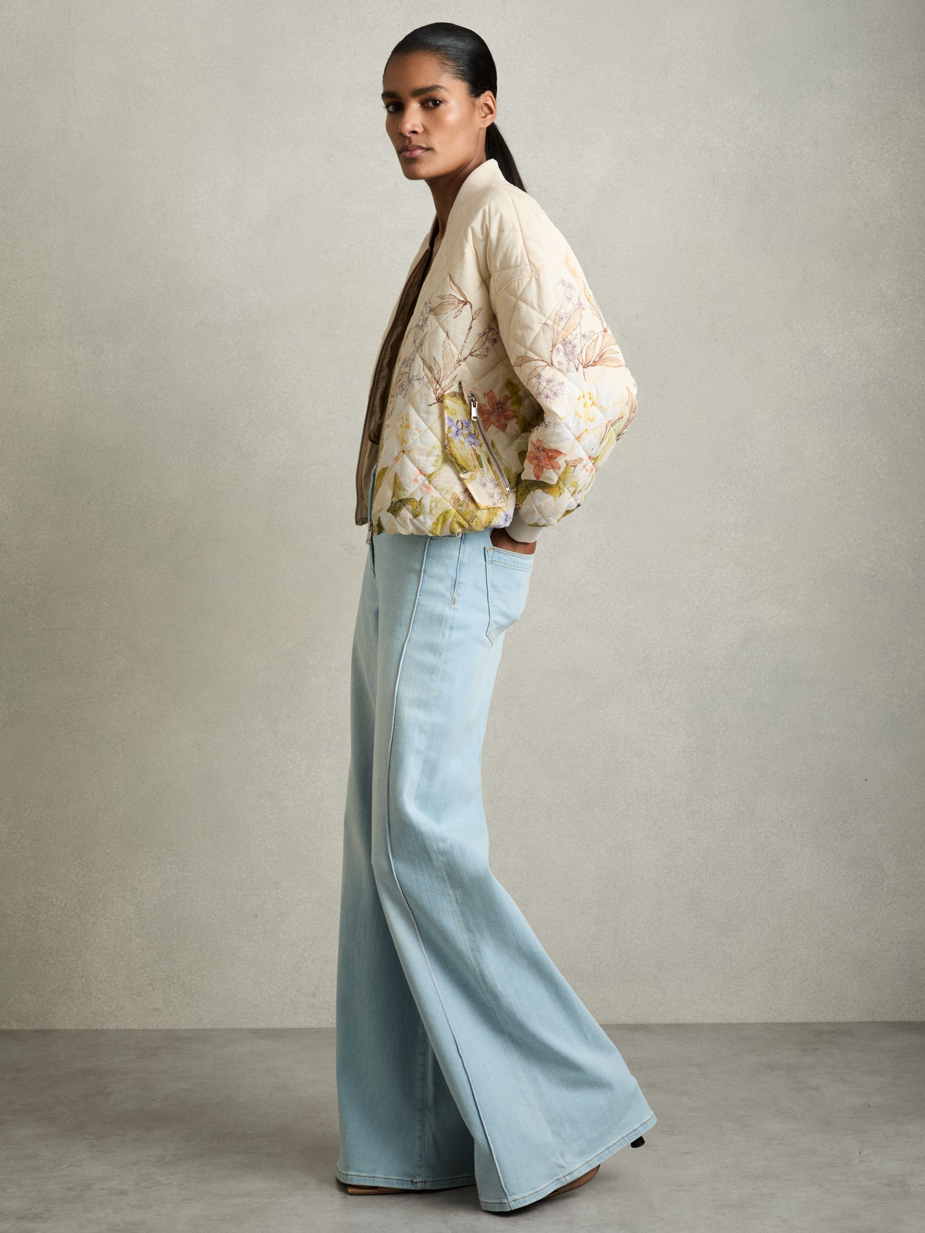 Quilted Printed Bomber Jacket in Pink Print