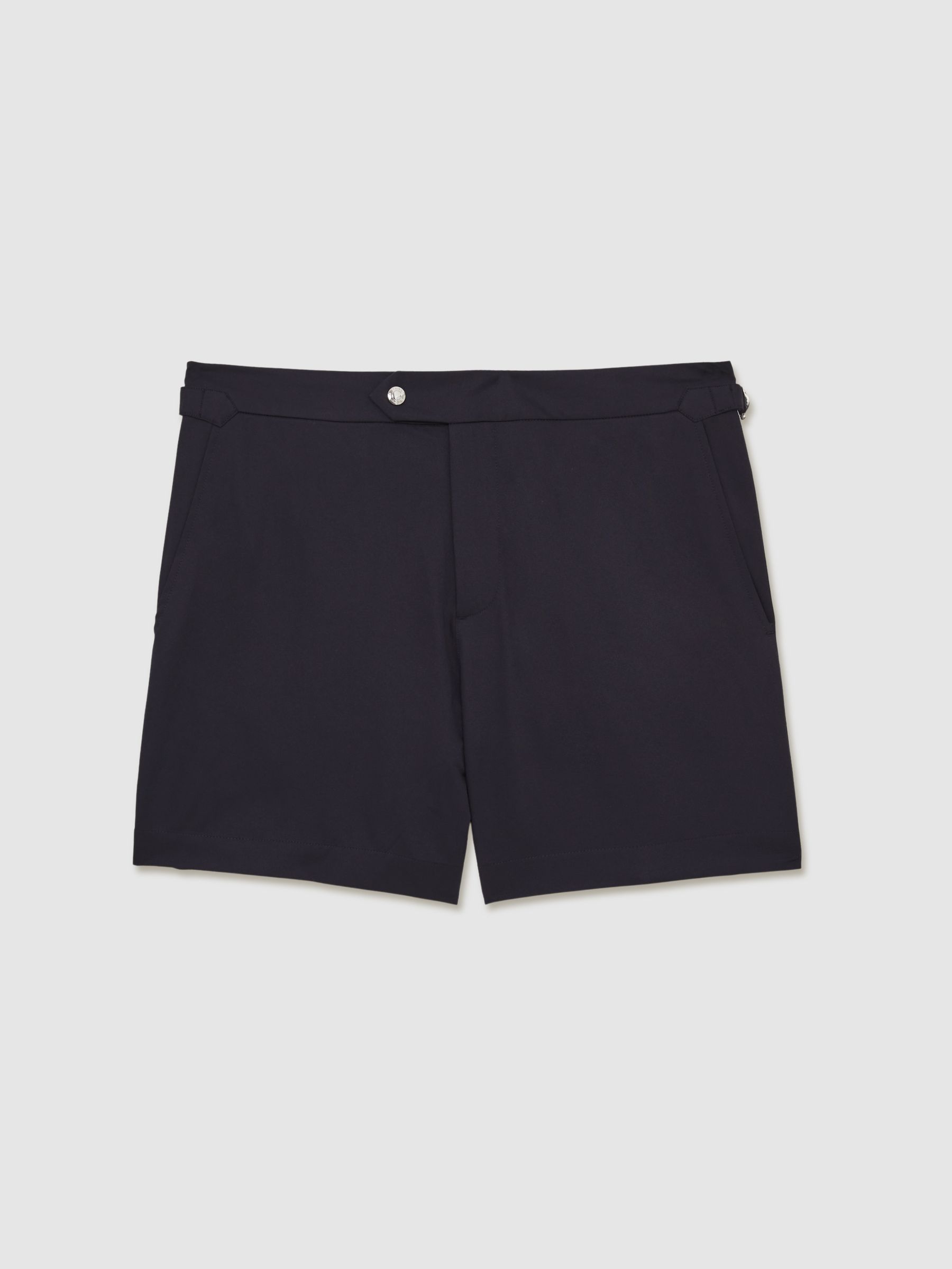Stripe Side Adjuster Swim Shorts in Navy/Blue Stripe