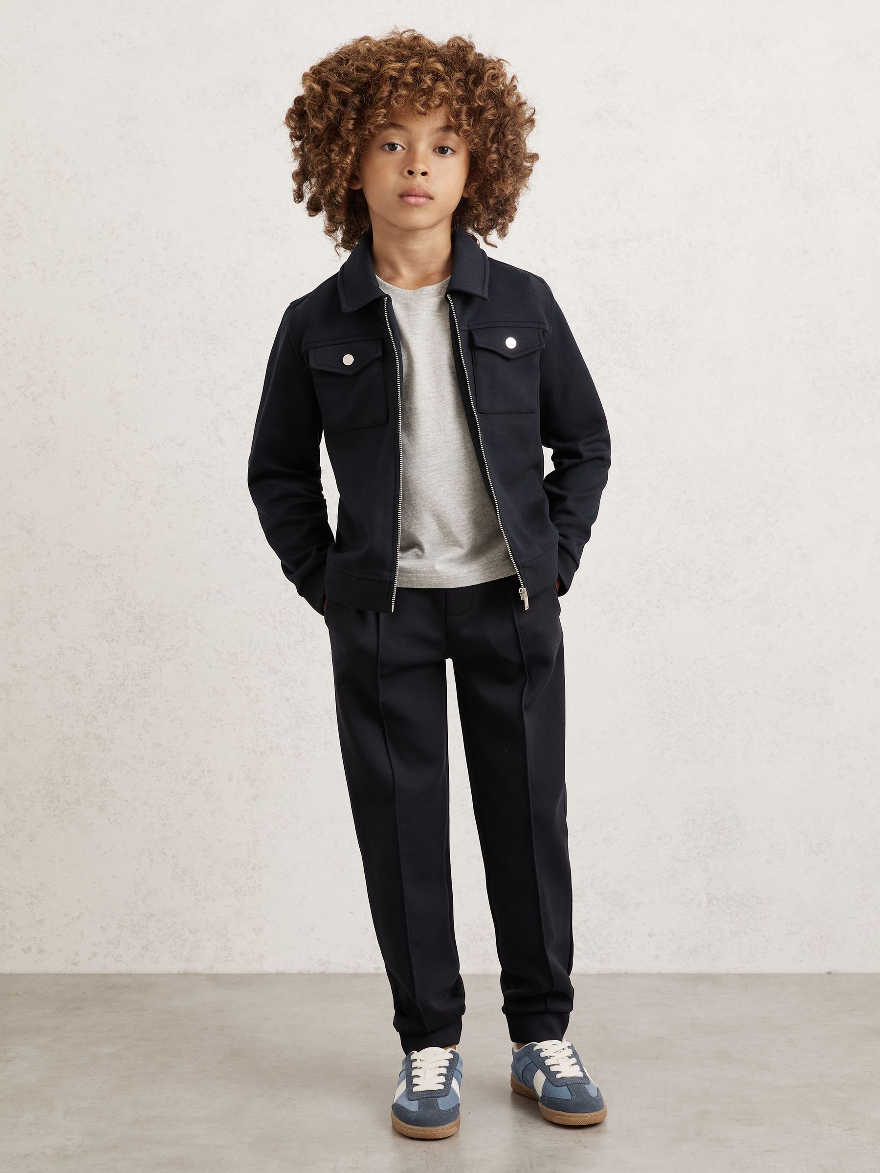 3-9 yrs Interlock Zip Through Overshirt in Navy Blue