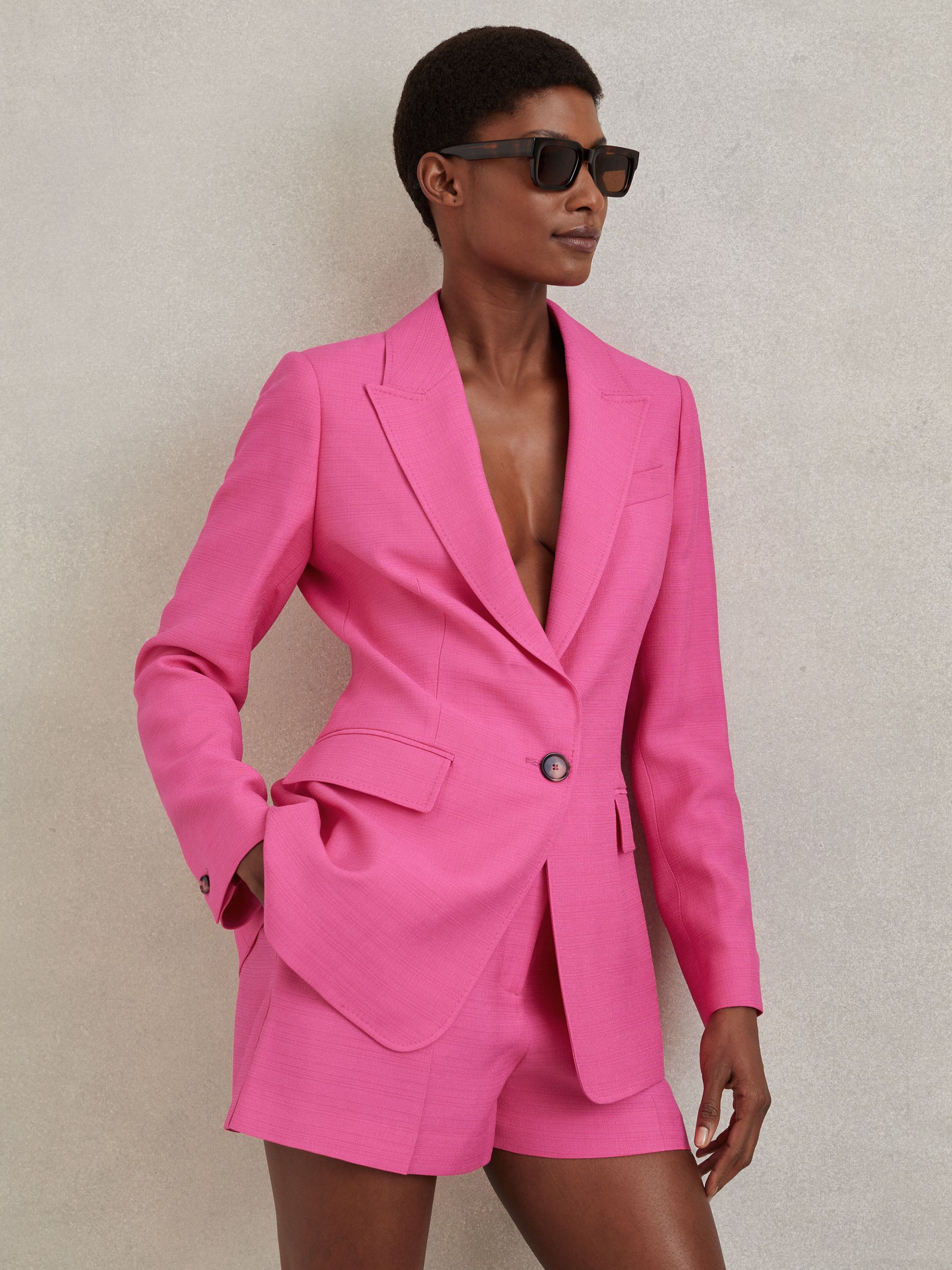 Tailored Textured Single Breasted Suit: Blazer in Pink