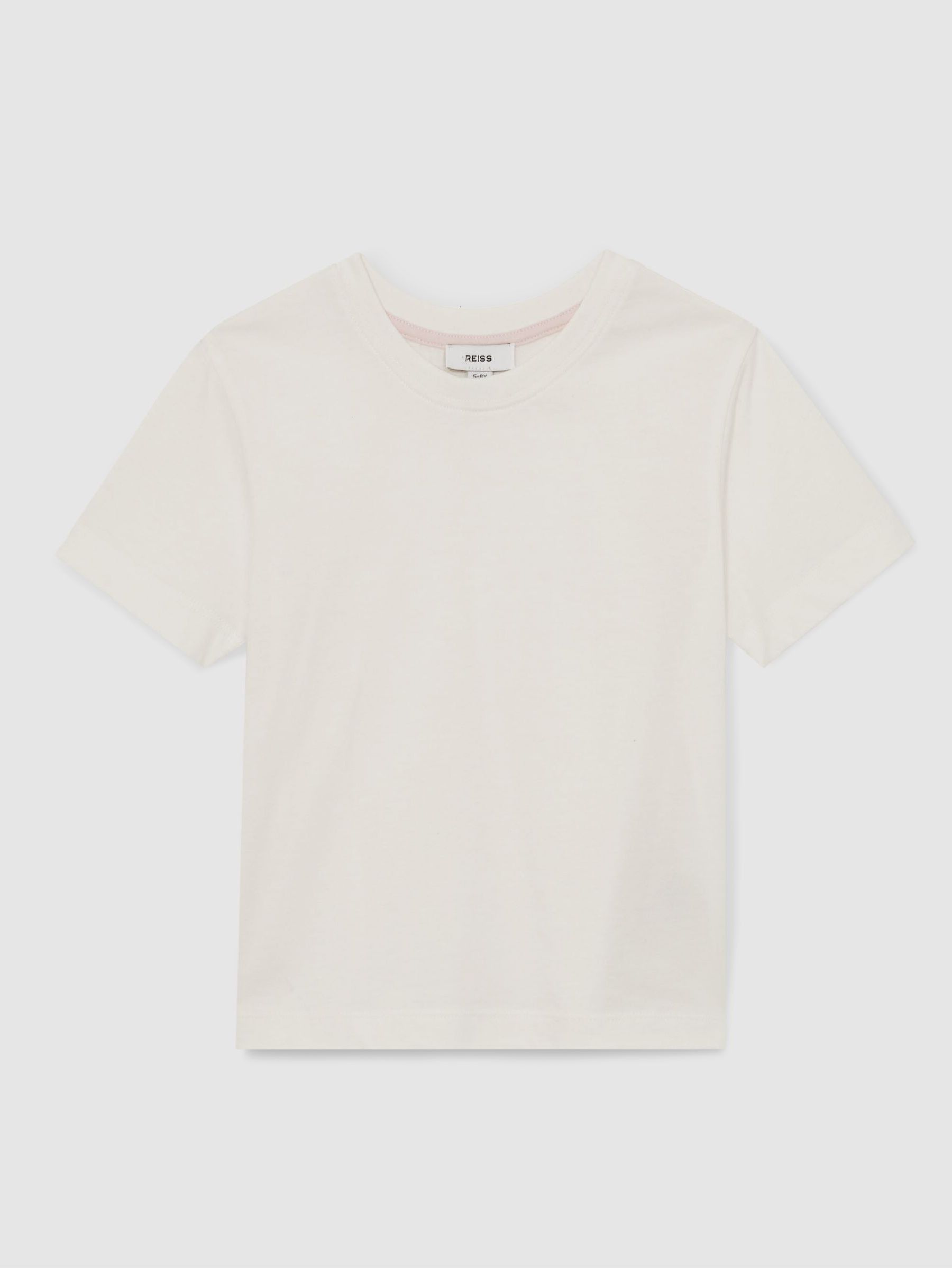 13-14 yrs Cotton Crew Neck T-Shirt in Ivory