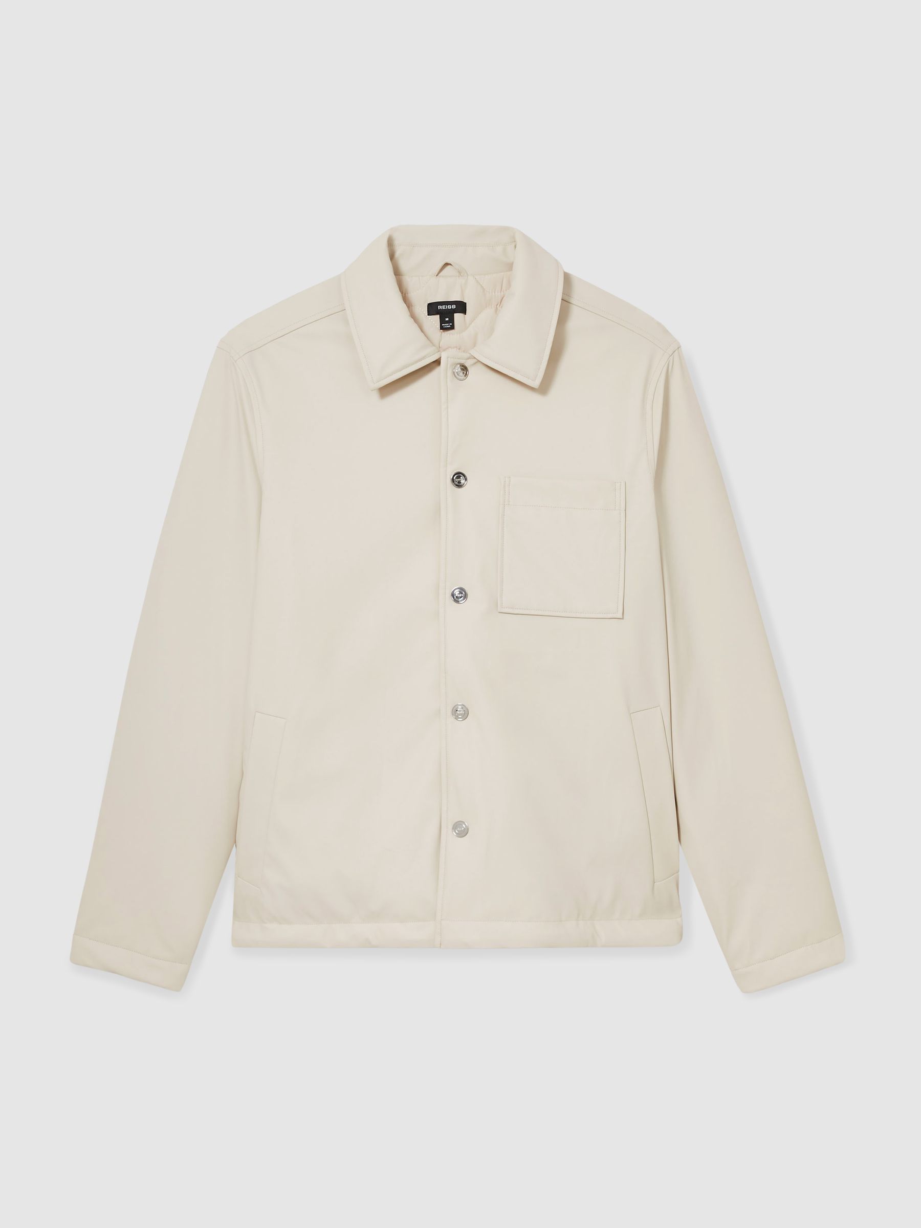 Padded Technical Press-Stud Overshirt in Stone