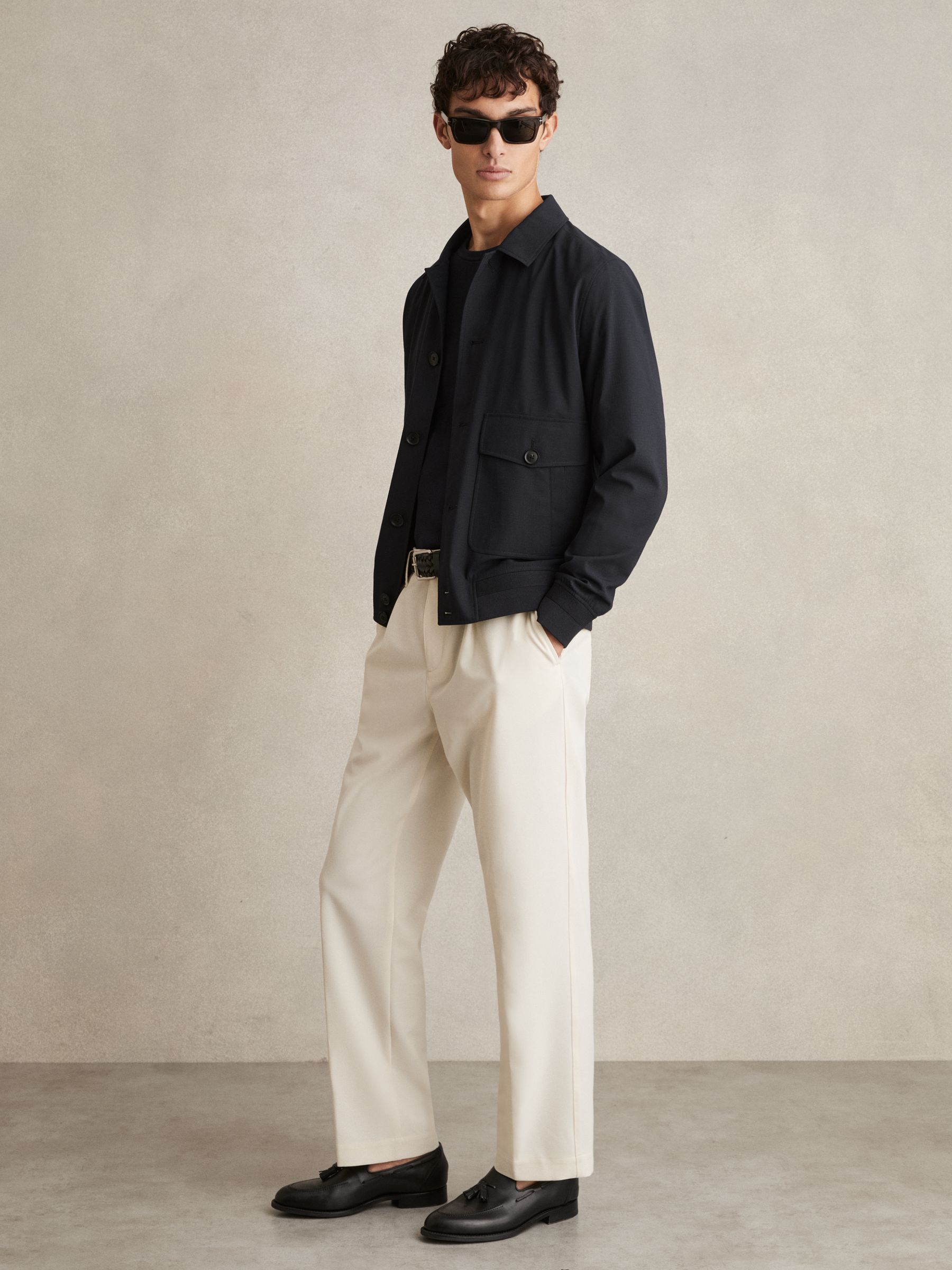 Textured Blouson Jacket in Navy