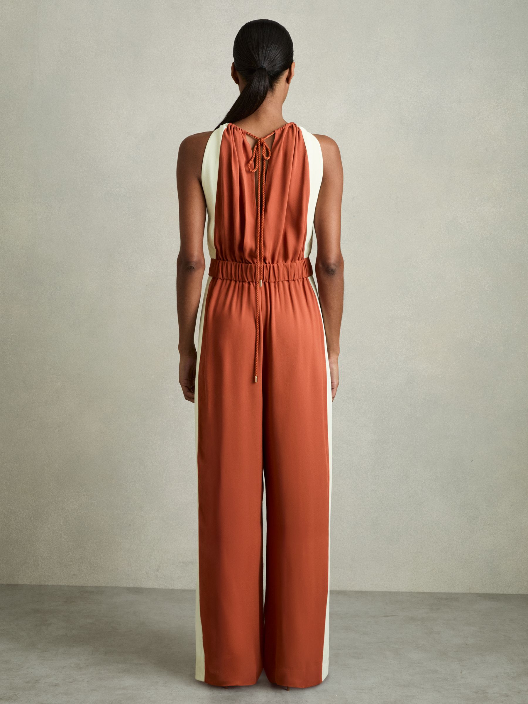 Colour-Block Rope-Cord Jumpsuit in Orange