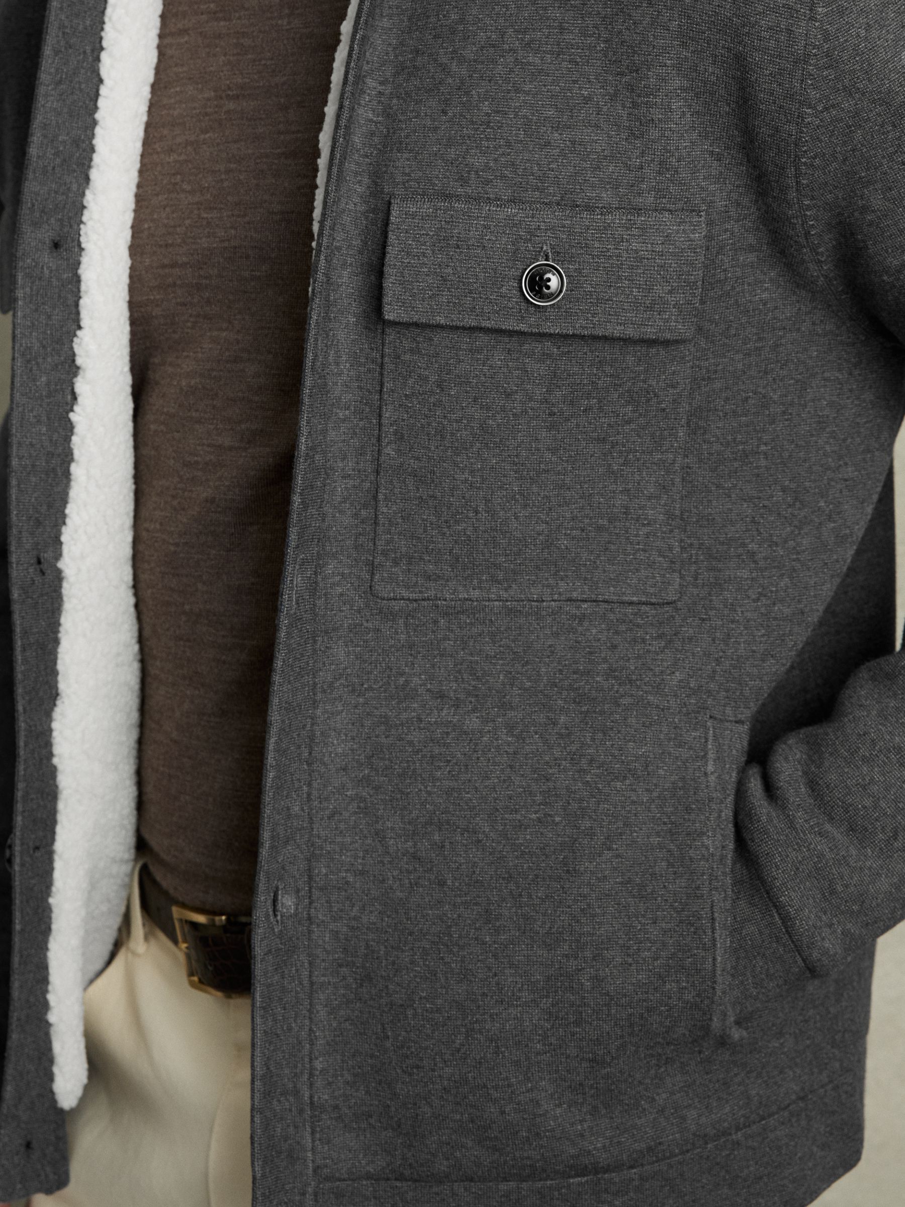 Fleece-Lined Button-Through Jacket in Mid Grey Melange
