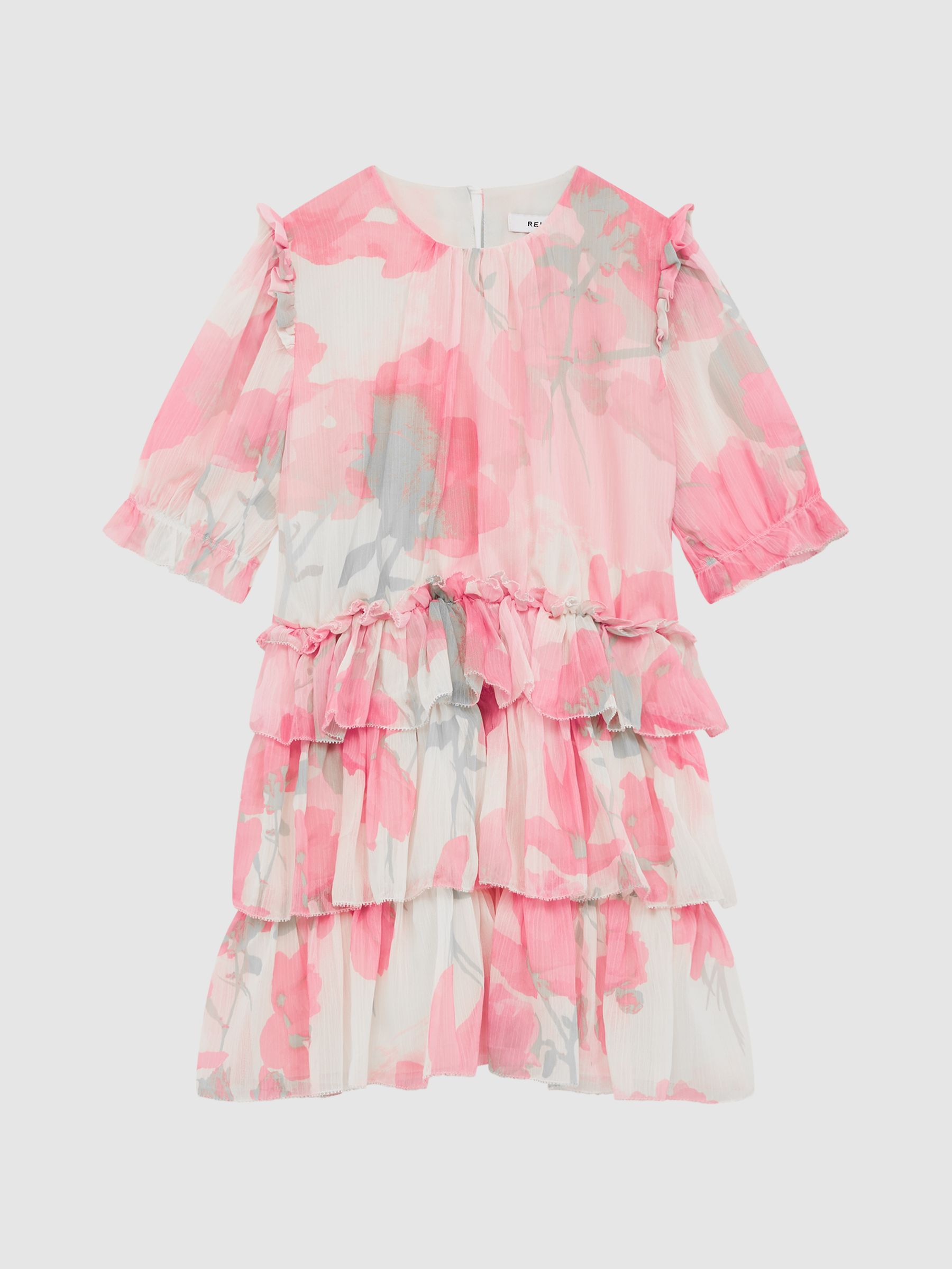 9-12 yrs Printed Tiered Dress in Pink Print