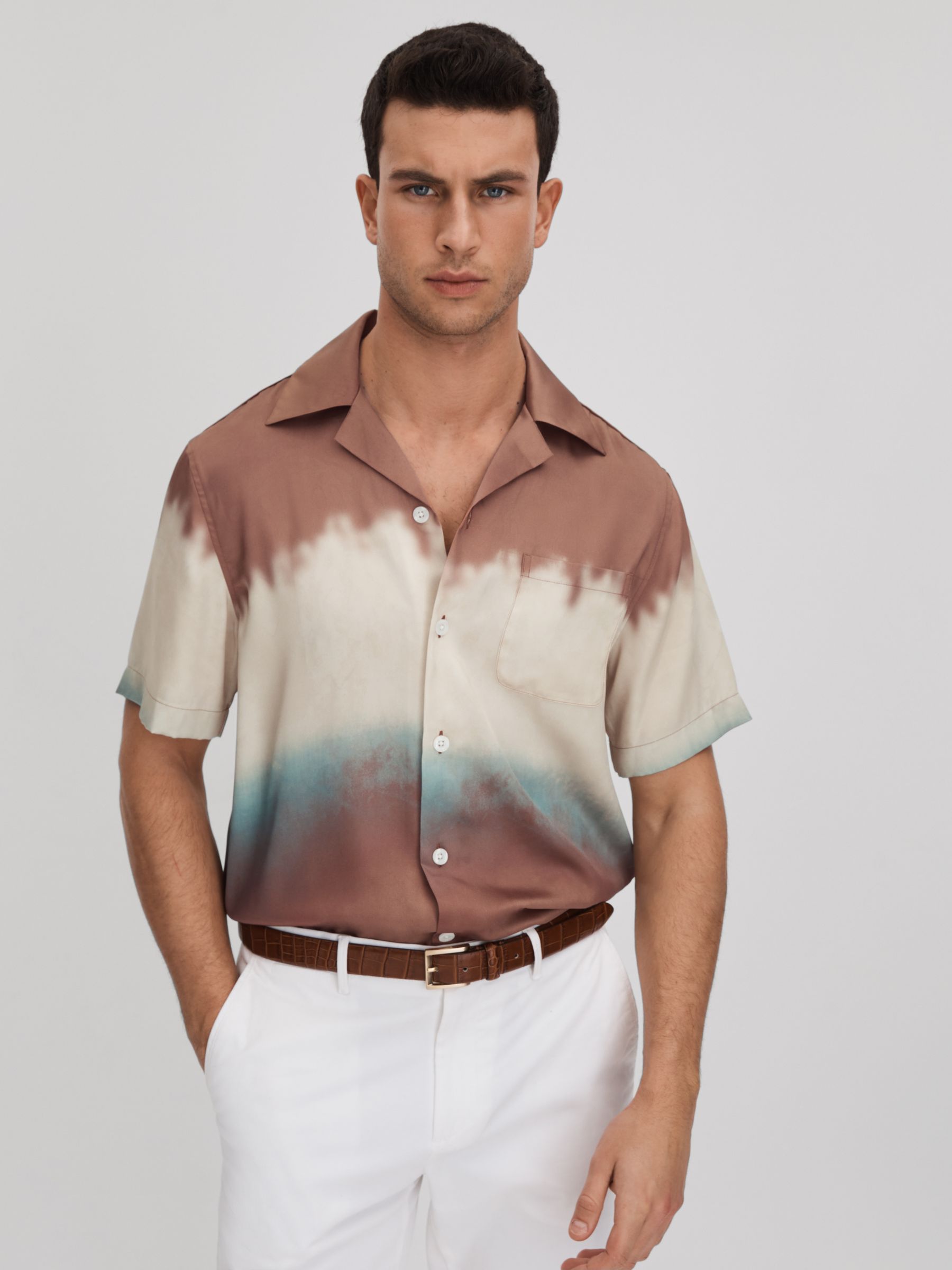 Ombre Print Cuban Collar Shirt in Tobacco
