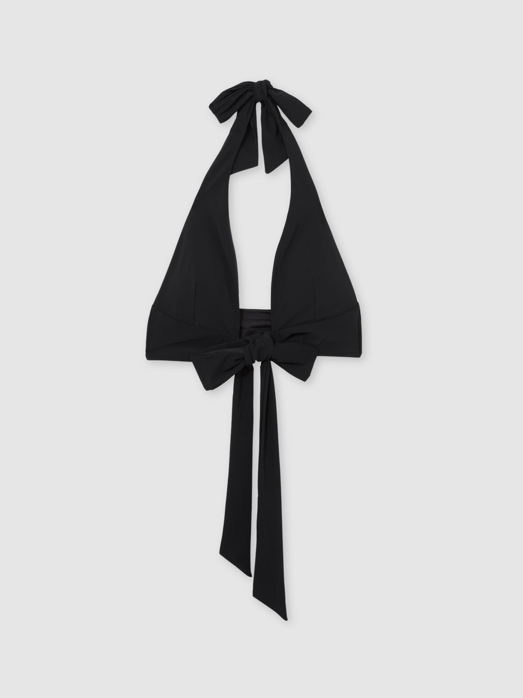 Plunge Tie Halterneck Bikini Top in Black