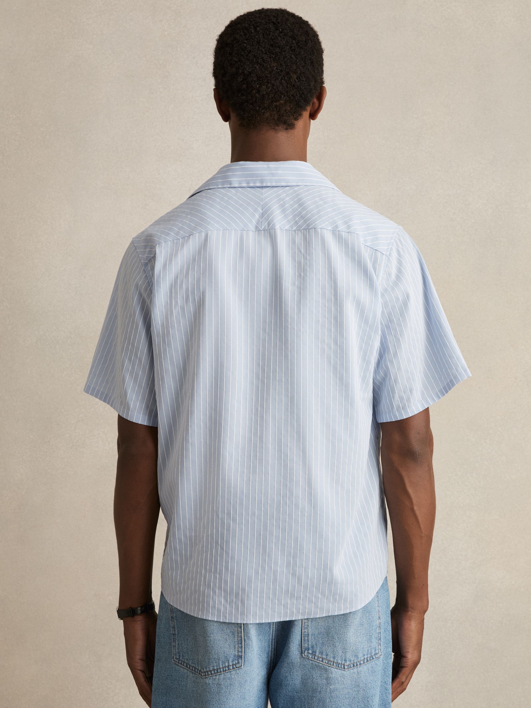 Lyocell-Blend Stripe Twin-Pocket Shirt in Soft Blue/White