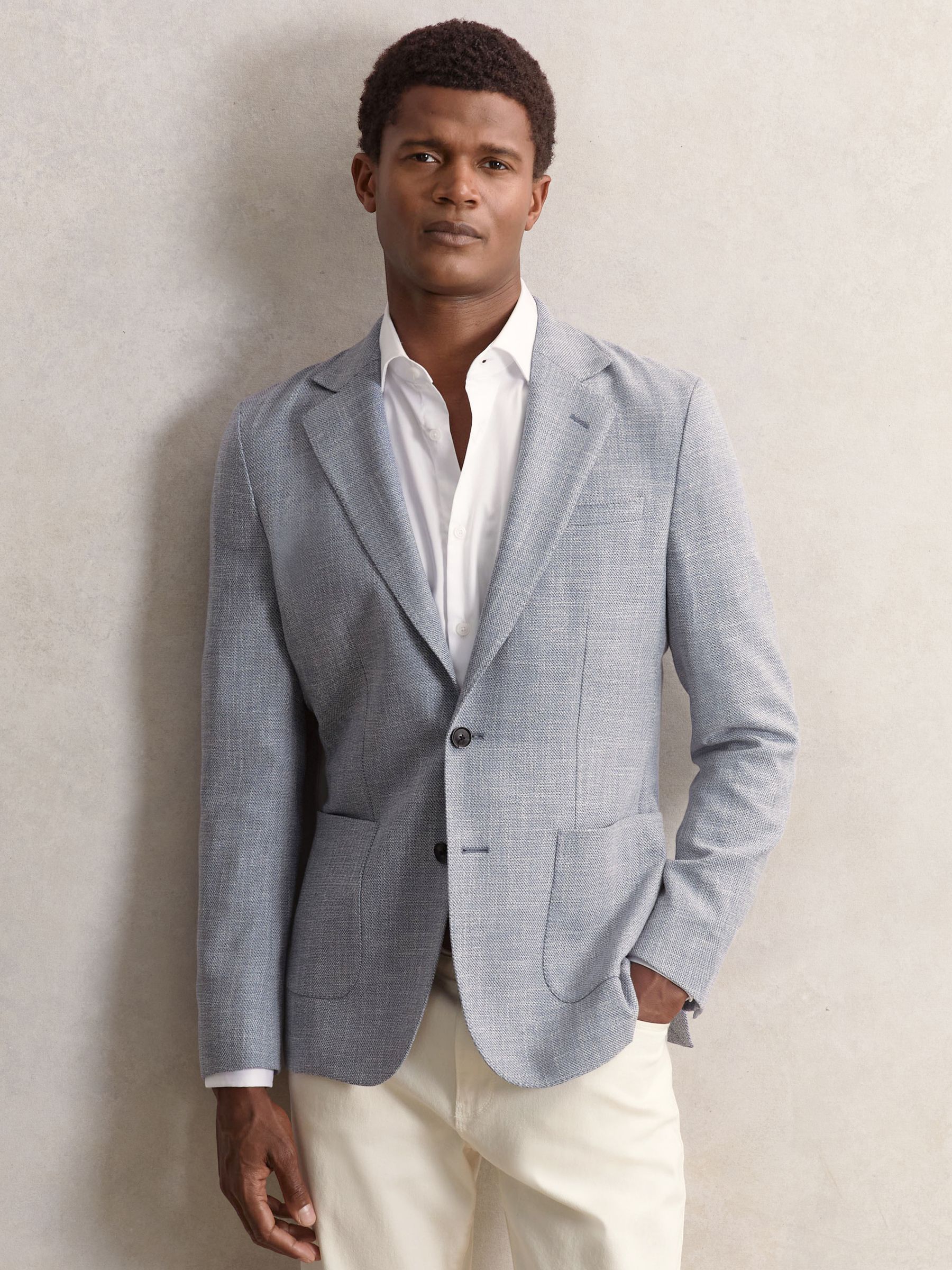 Slim Fit Single Breasted Blazer with Cotton in Soft Blue