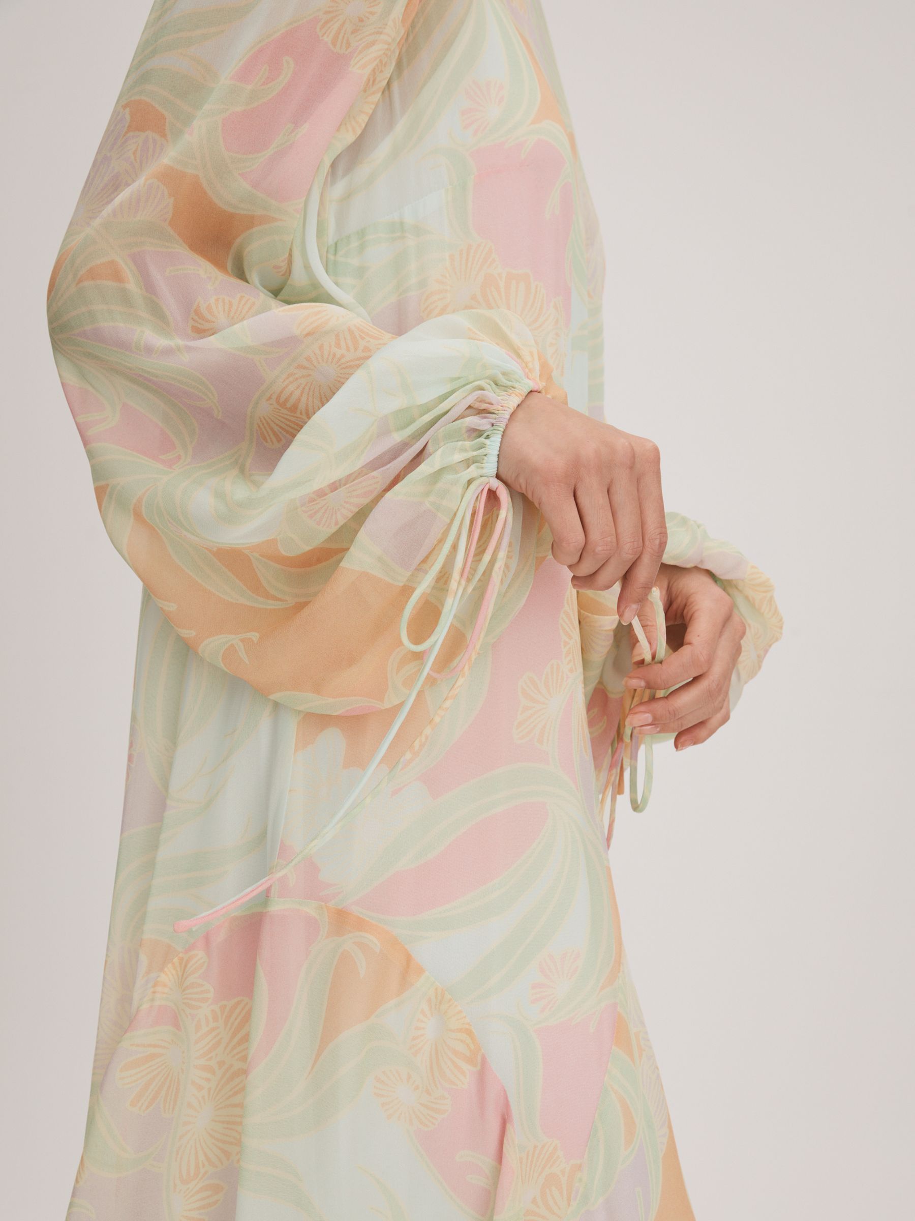 Florere Multi Florere Sheer Asymmetric Midi Dress